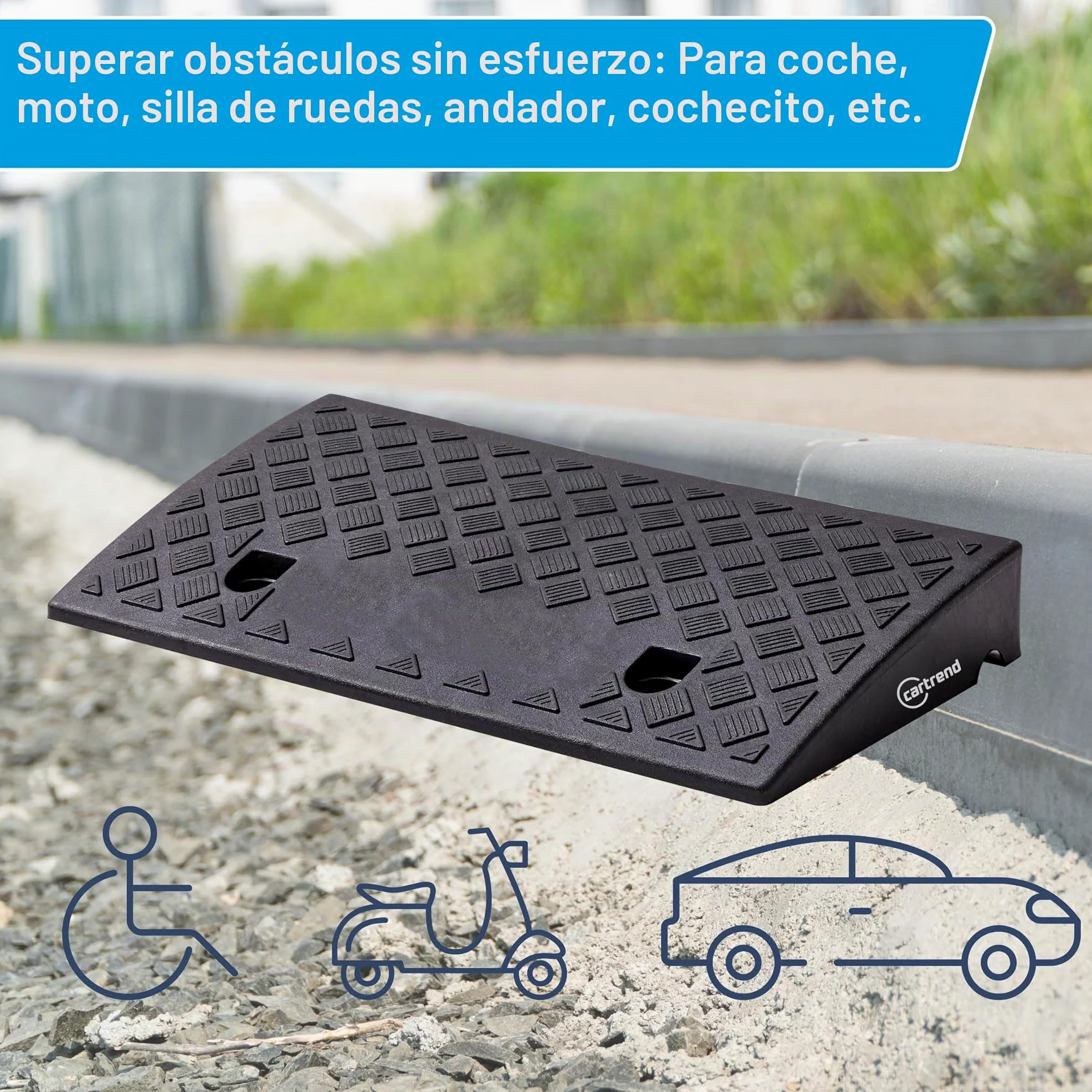 cartrend Juego de 2 rampas portátiles para Silla de Ruedas para Coche, Moto, Silla de Ruedas, Andador, Color Negro