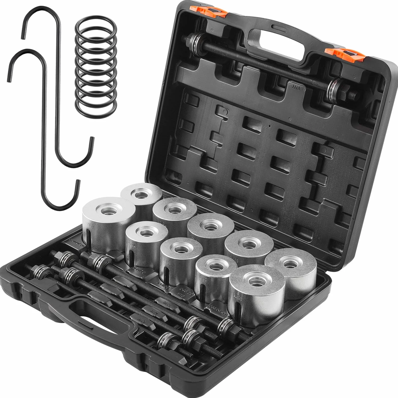 VEVOR 27 PCS de Kit de Manguitos de Extracción y Presión de Cojinetes de Buje de Acero Kit de Inserción y Extracción de Bujes con Estuche Compatibilidad con Varios Vehículos para Motores LCV y HGV