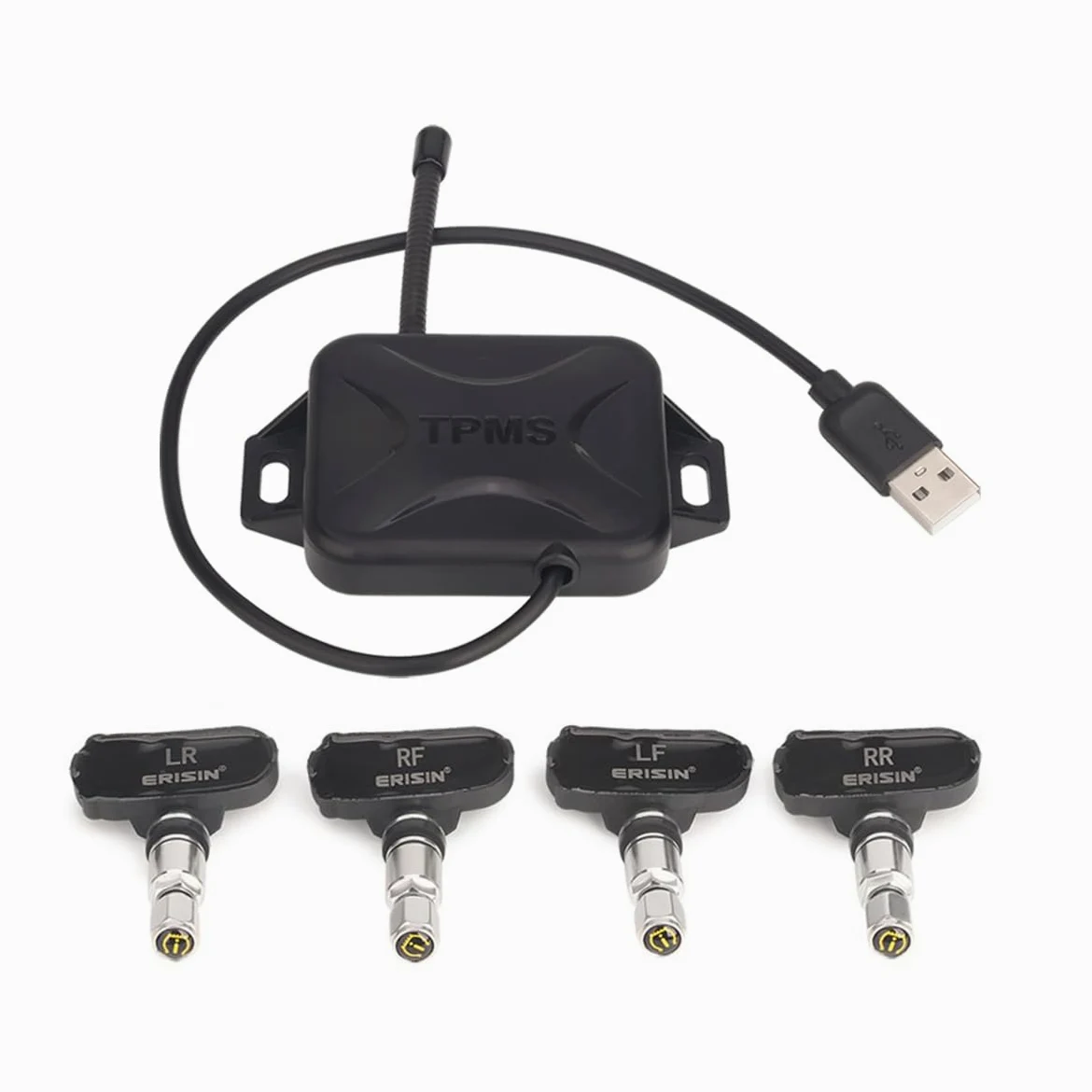 erisin TPMS Módulo de presión de neumáticos Adaptador de sensores internos Android 10 Pantalla y alarma de sonido Interfaz USB Play&Play
