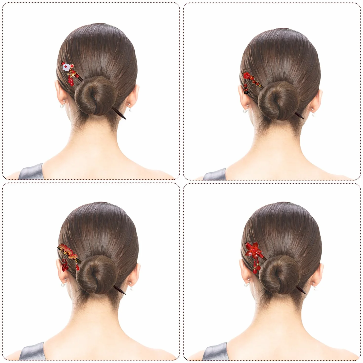 Juego de 5 horquillas de madera retro, palillos para el cabello, estilo chino y japonés