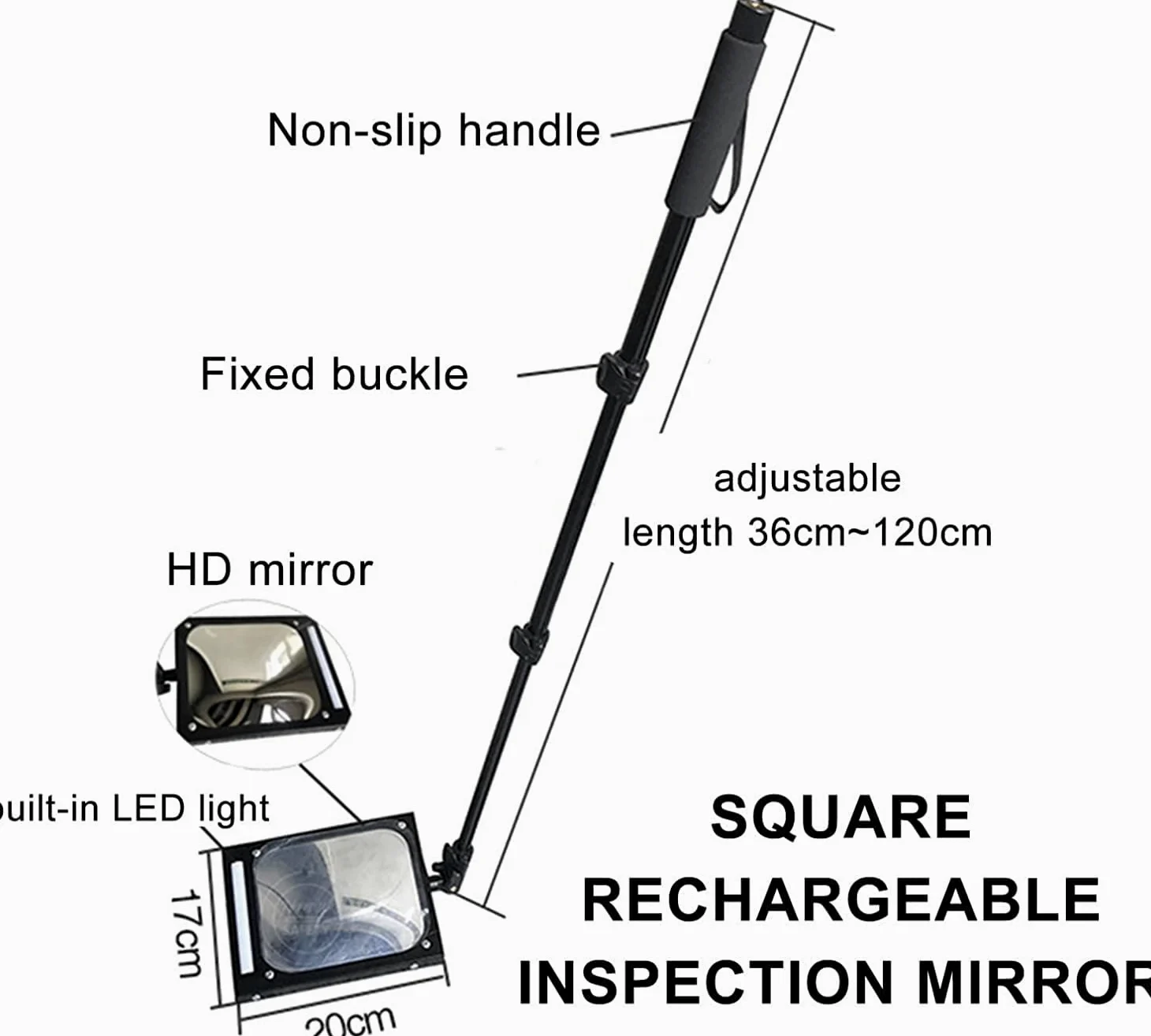 Espejos de inspección de vehículos Espejo de inspección bajo el vehículo con luz LED, Mango telescópico Espejo de inspección bajo la carrocería, Equipo Visual Recargable para vehículos