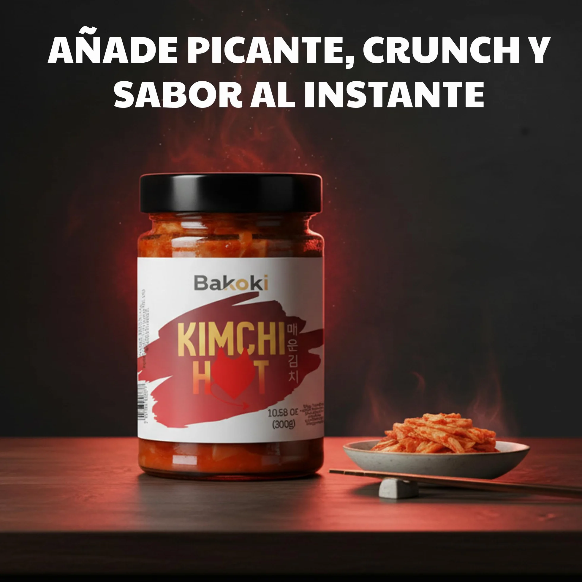 Bakoki Premium 매운 김치 Hot‑Kimchi (Gochugaru) – kimchi coreano picante de repollo napa fermentado probiótico umami 2 × 300 g