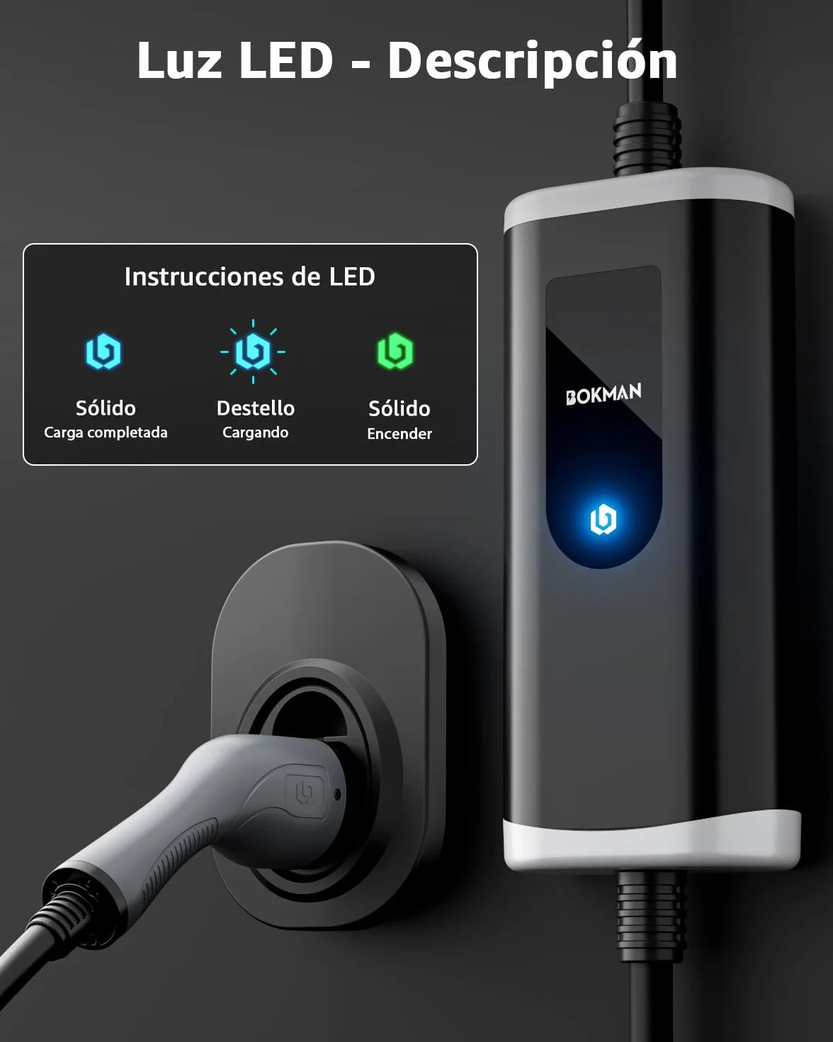 bokman Cargador Coche Electrico Tipo 2, 3,68kW / 16A / 5 Metros / IP65 Impermeable, Monofásico Cable de Carga para Vehículos Eléctricos