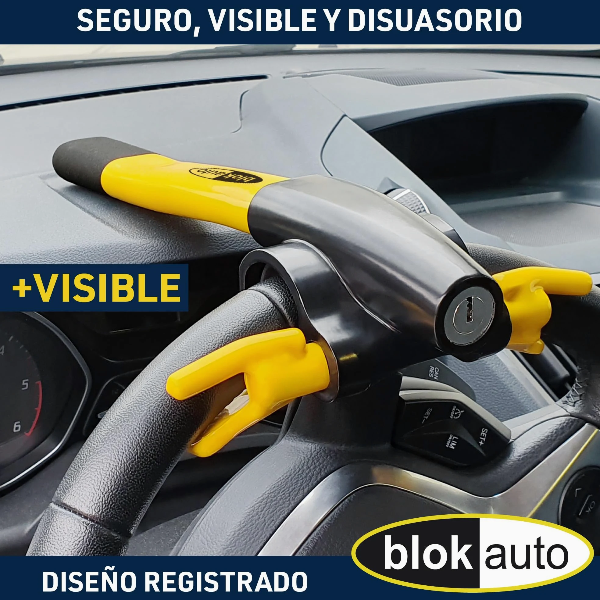 9595 Antirrobo Coche Alta Seguridad, Barra Volante Muy Visible y Disuasoria, Bloqueo Reforzado con Cierre Basculante Más Práctico Universal Auto Furgoneta Autocaravana