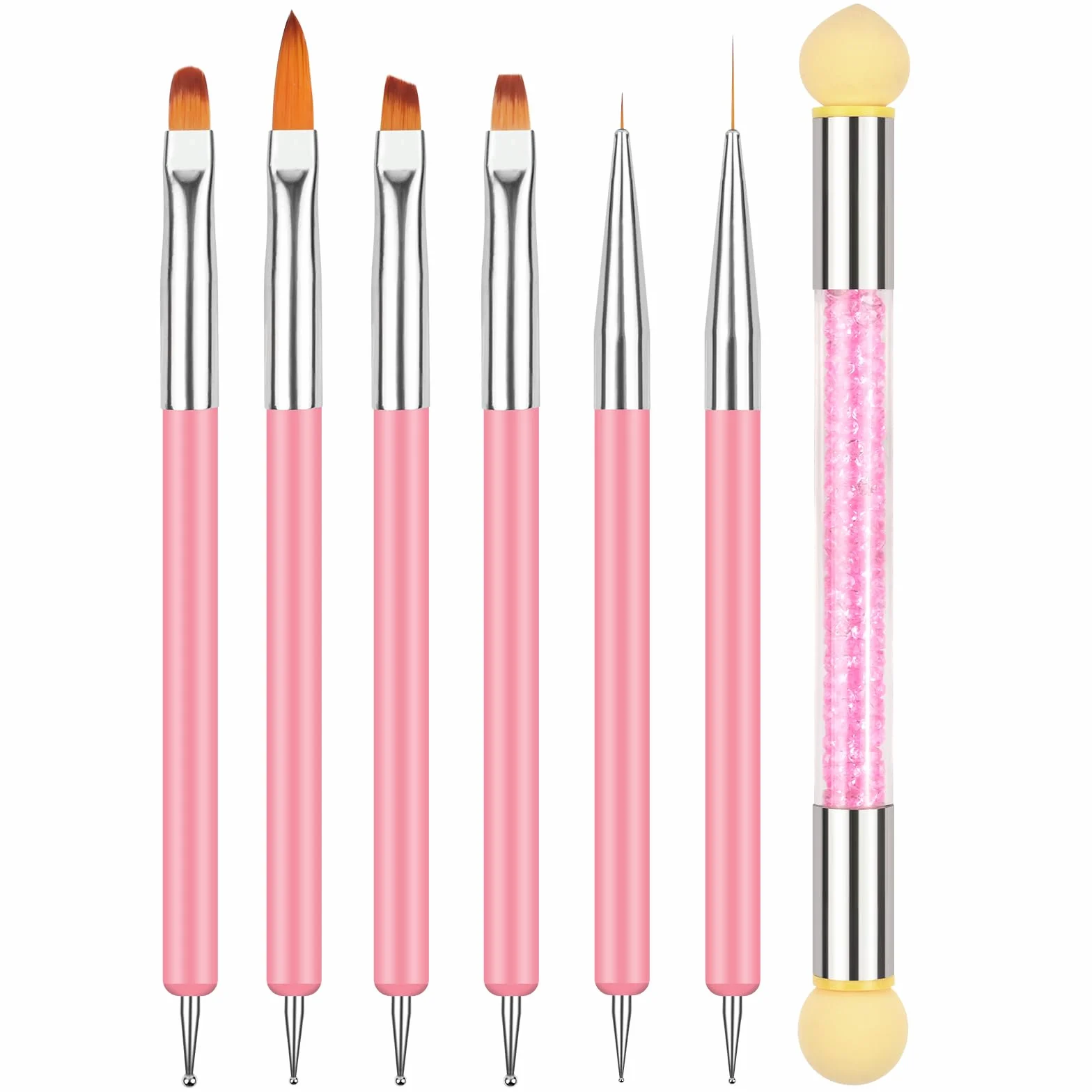 Pinceles para Uñas Double Head 6 Piezas con Cepillo Esponja, Herramienta de Manicura para Pintura y Dibujo Fino, Negro