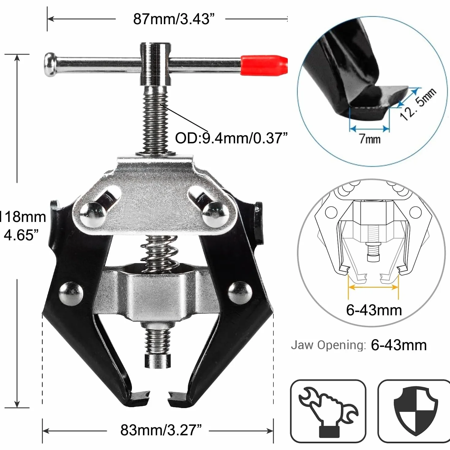 Greluma 1 Pieza Terminal de batería de 6-43 mm y Extractor del Brazo del limpiaparabrisas, Herramienta de extracción del Brazo del limpiaparabrisas