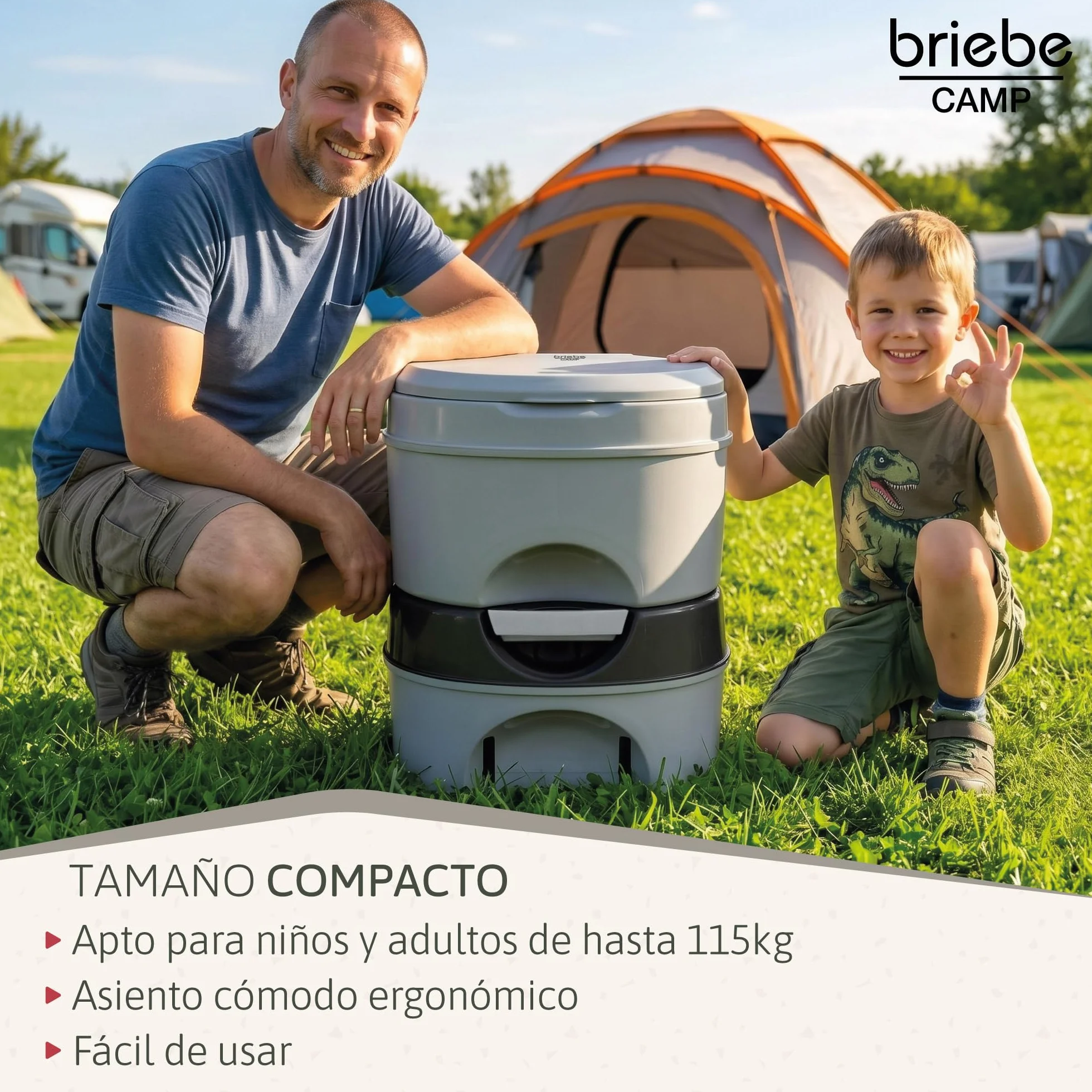 briebe Camp WC Inodoro Portátil Químico con Ruedas Adultos Potty 24L Camping, Camper, Auto Caravana, Water con Cisterna Descarga Agua 20L, Válvula Drenaje sin Fugas, Fácil Limpiar y Vaciar WC1196G
