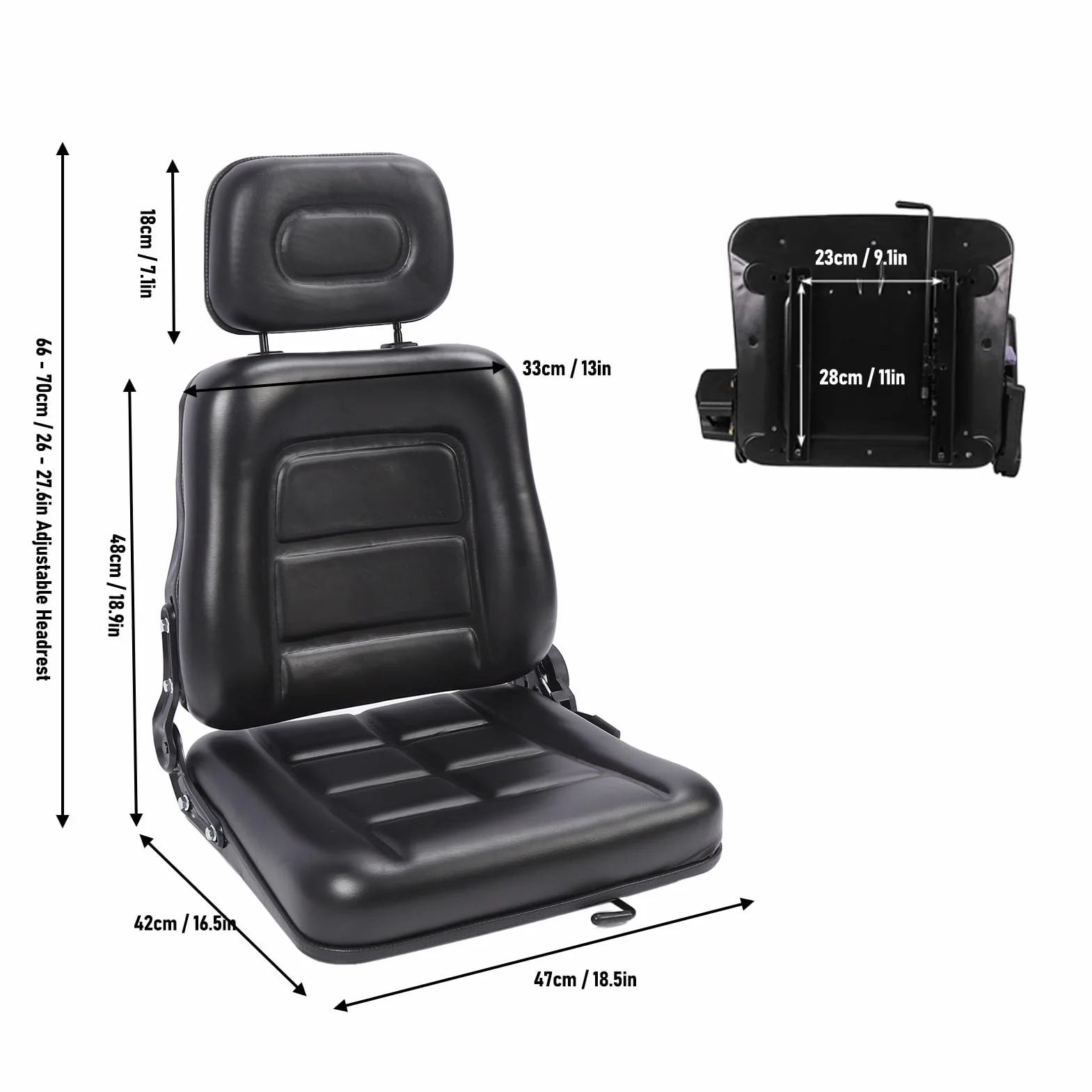 Aramox Asiento de Tractor con Reposacabezas, Asiento Ajustable de 3 Niveles, Pieza de Repuesto de Asiento de Tractor para Cortacésped, Minicargador, Manipulador Telescópico, Excavadora,