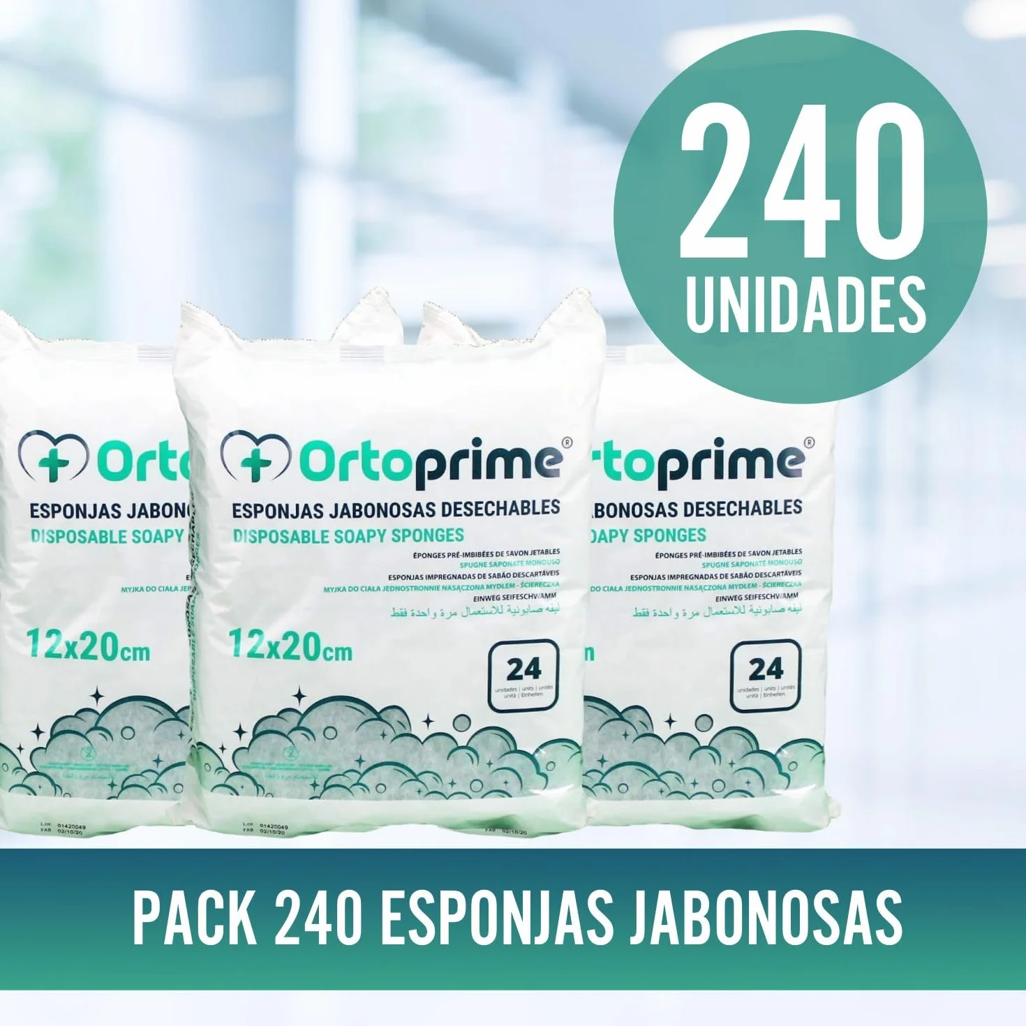 OrtoPrime 240 Esponjas Jabonosas Desechables Hipoalergénicas Suaves - Toallitas Jabonosas para Bebes Niños y Adultos