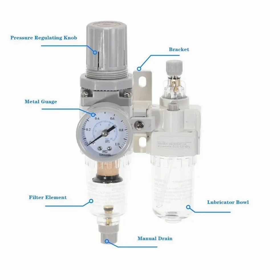 AC2010-02 Regulador de presión neumático Separador de agua y aceite Drenaje manual Compresor Filtro de aire Humedad