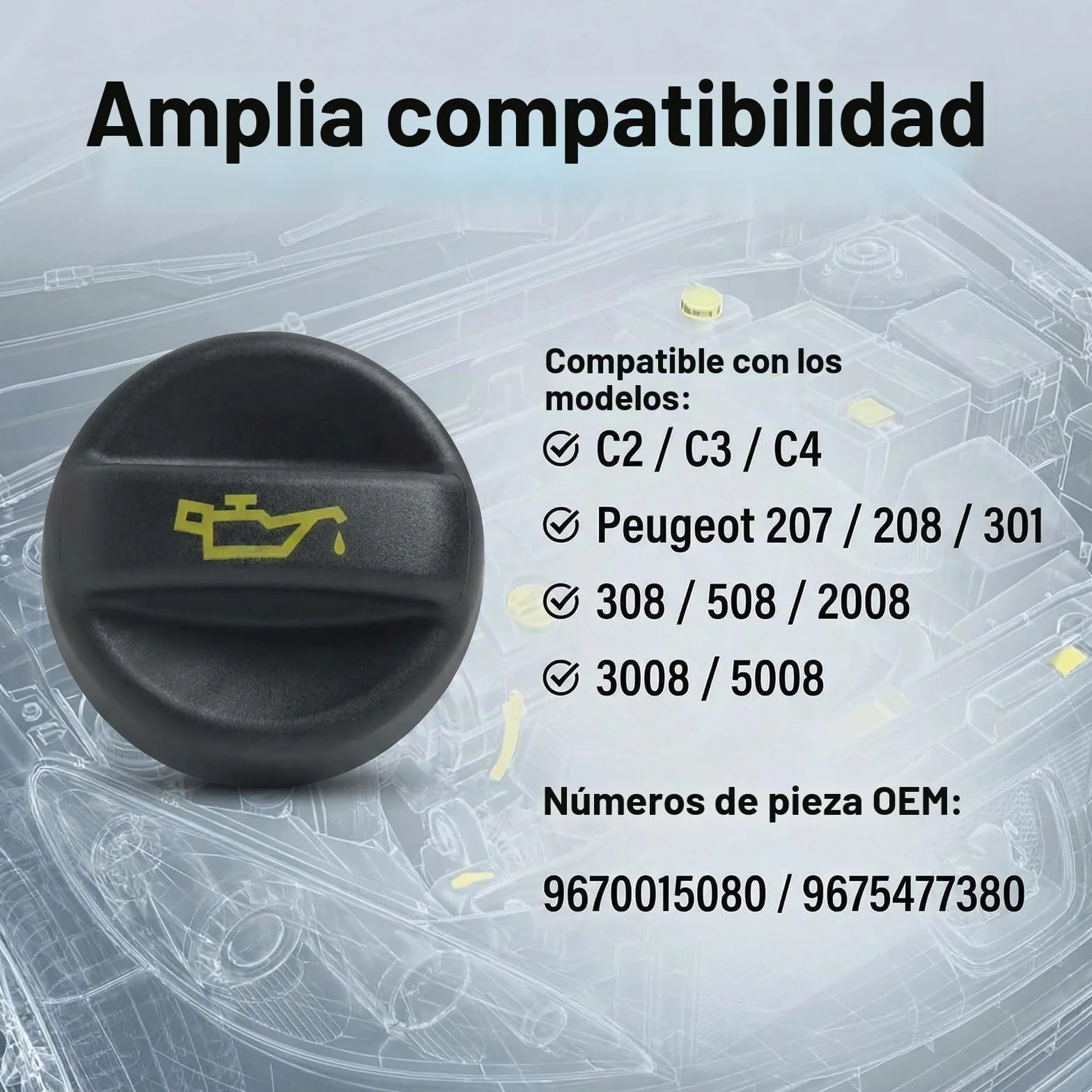 Tapón De Llenado De Aceite De Motor De Alta Calidad - Compatible Con Citroën C2, C3, C4, Xsara Y Peugeot 207, 208, 301, 308, 508, 2008, 3008, 5008, Durabilidad Óptima