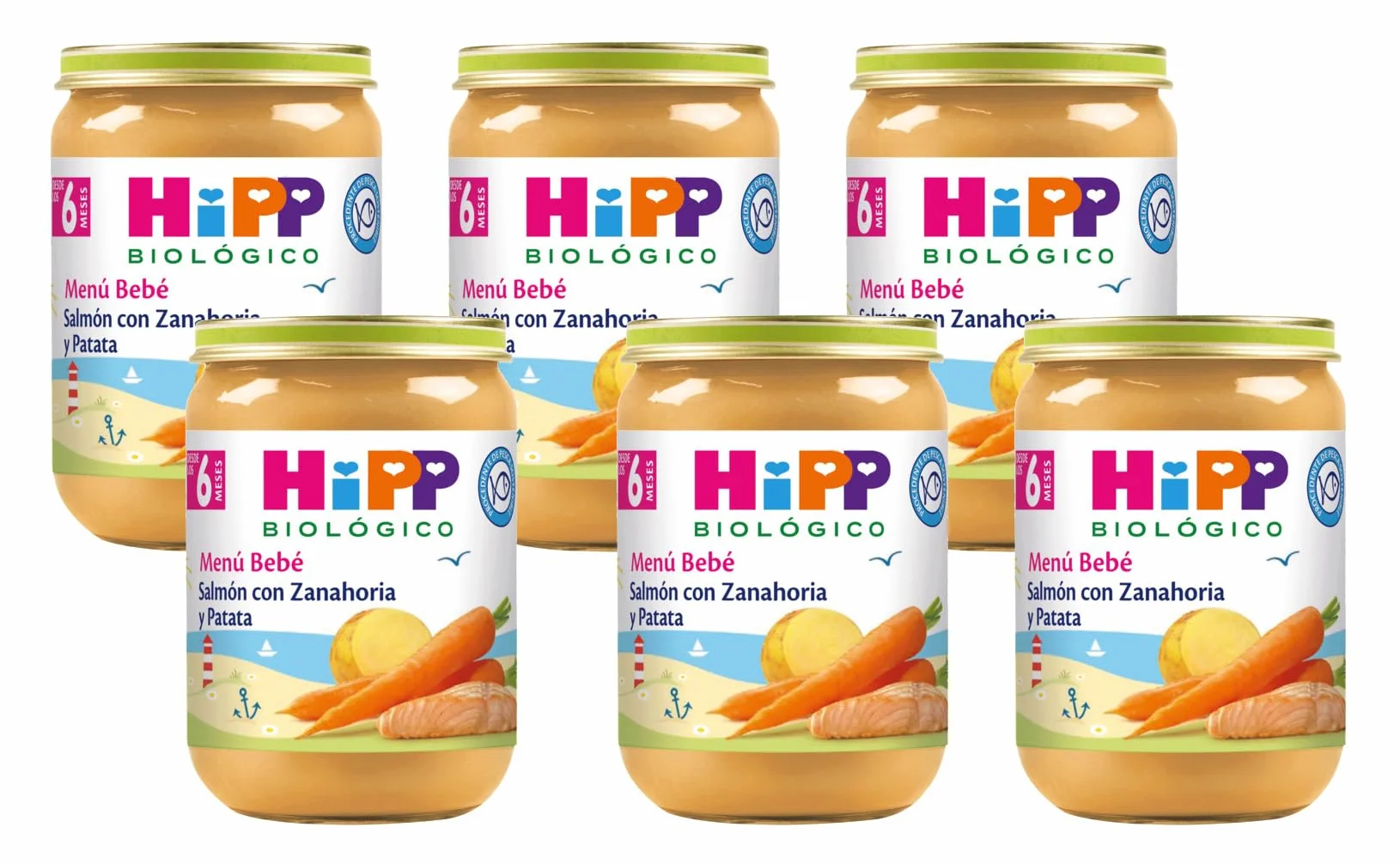 HiPP Biológico Tarrito De Salmón con Zanahoria y Patata BIO Pack 6X190g Menú Bebé 6 Meses