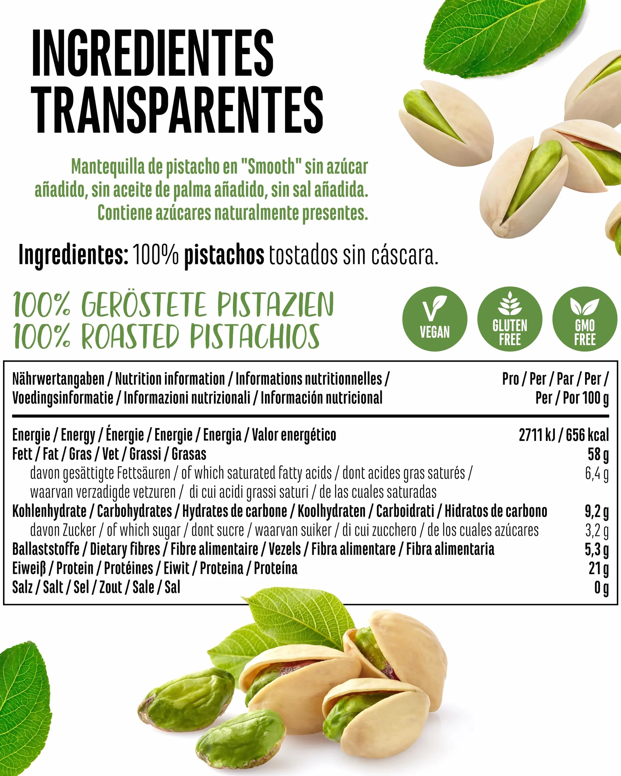 Mantequilla de pistacho 300g crema natural 100% pistachos sin sal vegano