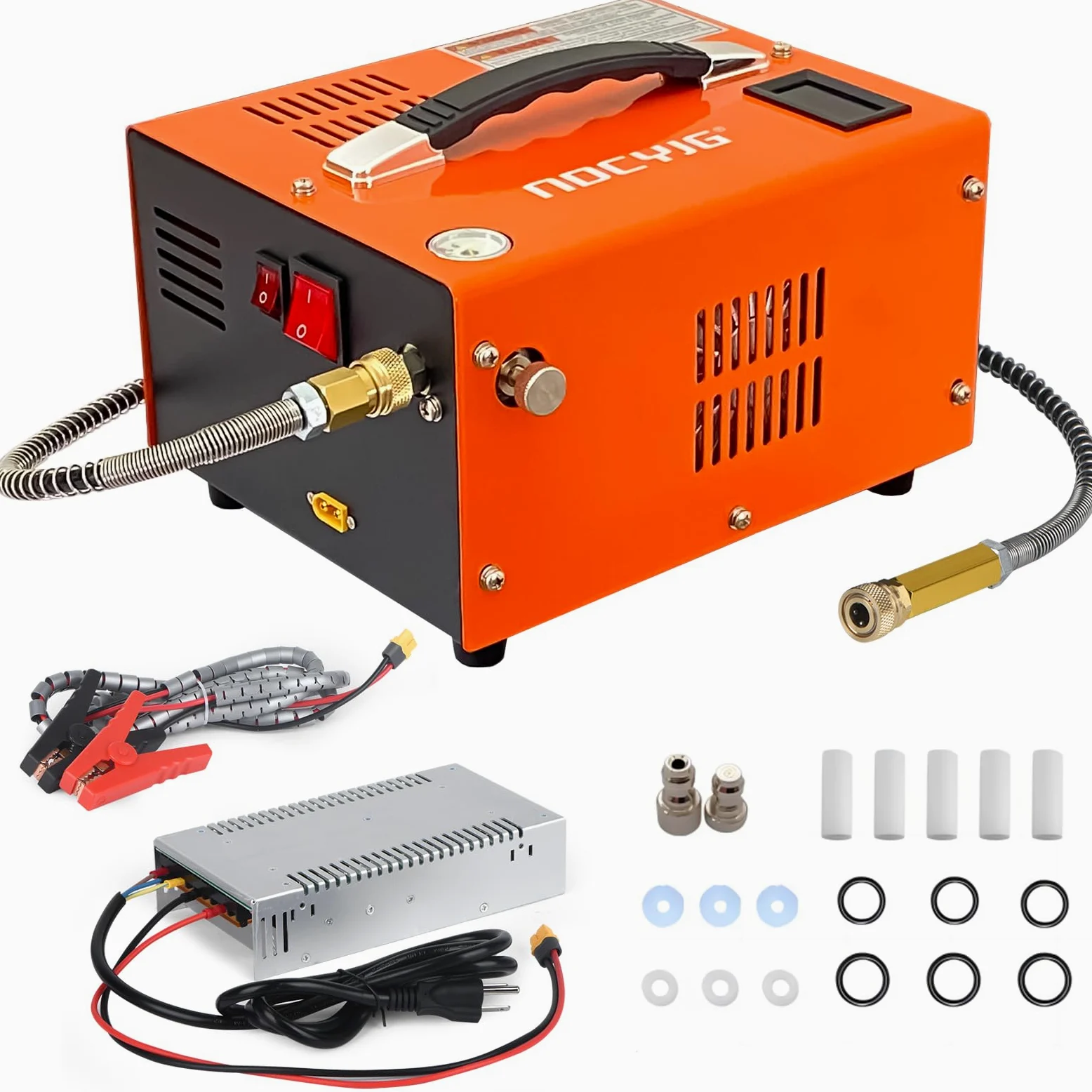 Compresor de aire PCP NDCYJG PCP 4500PSI Compresor PCP portátil, 12V DC/110V AC PCP Airgun compresor de parada manual, con adaptador de corriente externo, ventilador incorporado, adecuado para