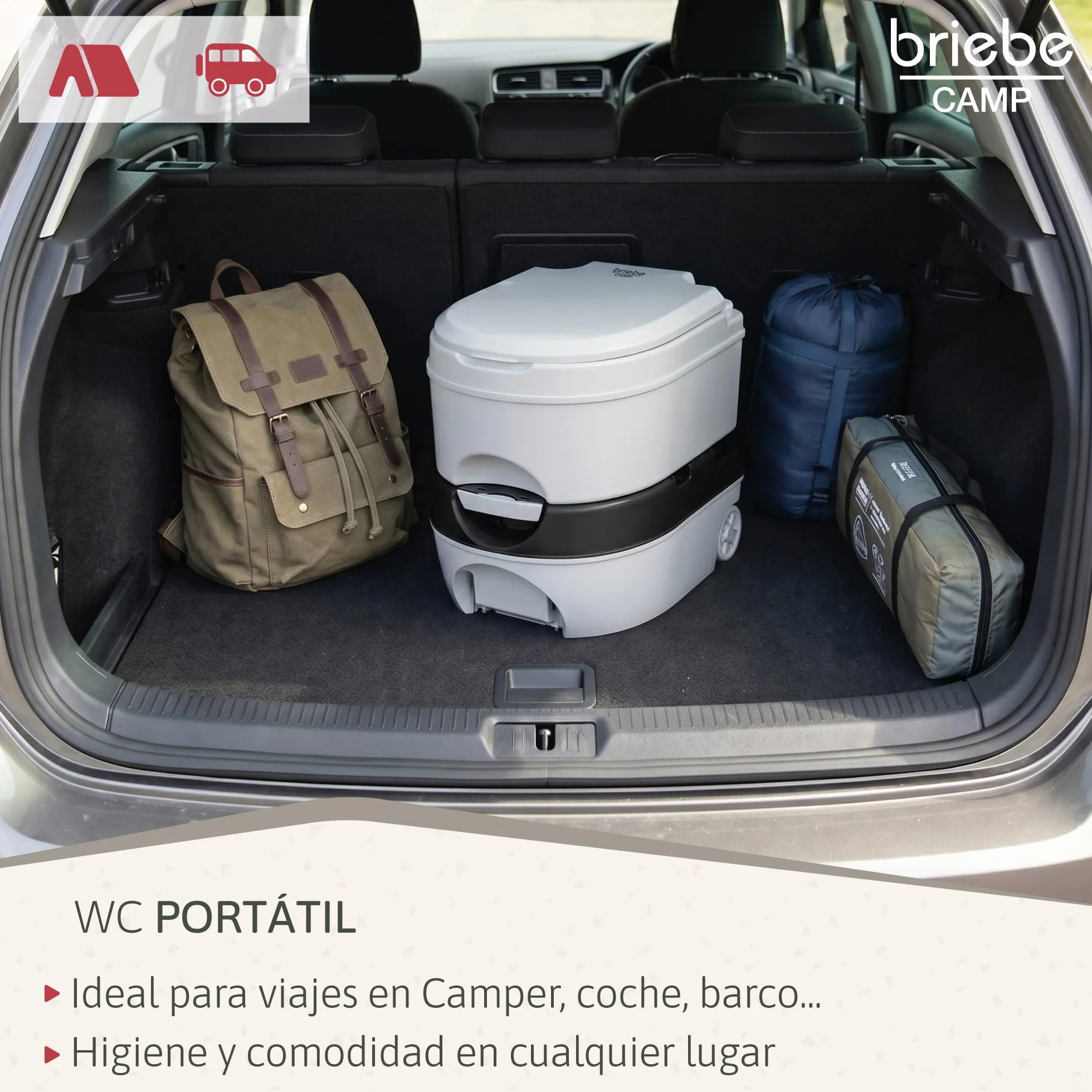 briebe Camp WC Inodoro Portátil Químico con Ruedas Adultos Potty 24L Camping, Camper, Auto Caravana, Water con Cisterna Descarga Agua 20L, Válvula Drenaje sin Fugas, Fácil Limpiar y Vaciar WC1196G