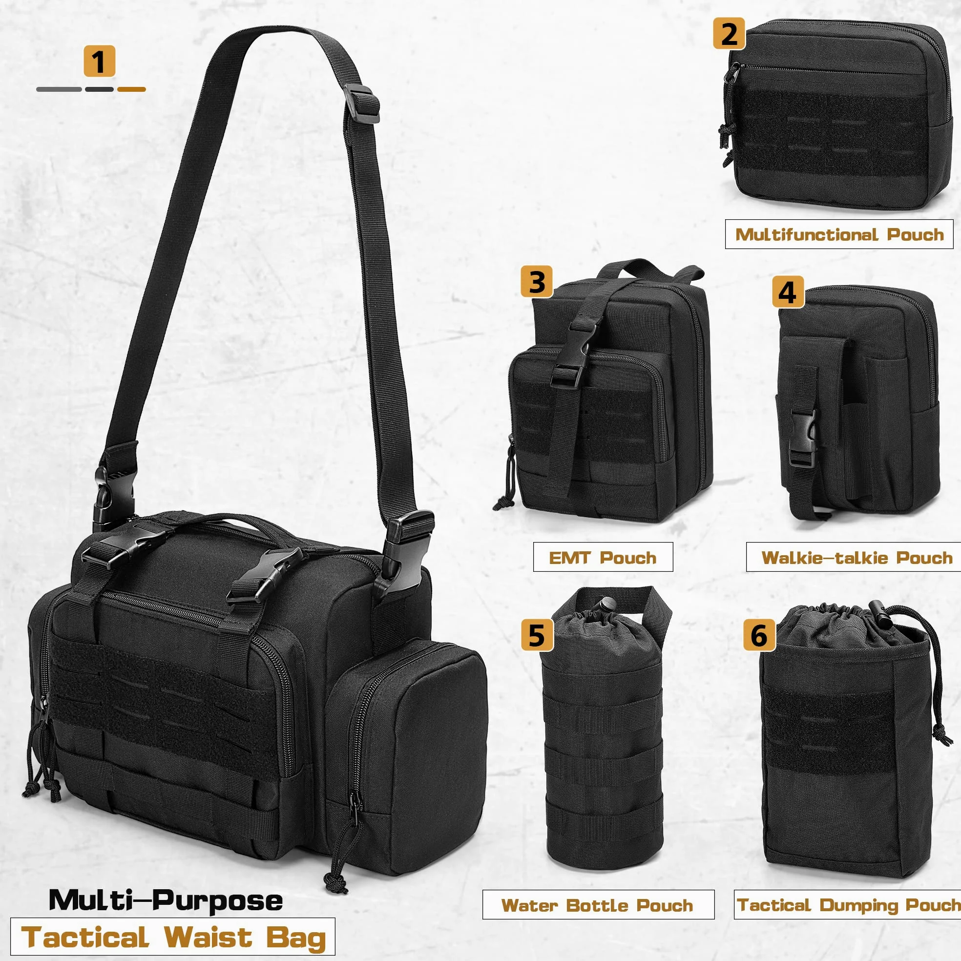 HODRANT Paquete de 6 organizadores tácticos para respaldo de asiento de coche, bolsa de almacenamiento universal para panel de vehículo con 6 bolsas Molle desmontables para camión, camioneta, SUV,