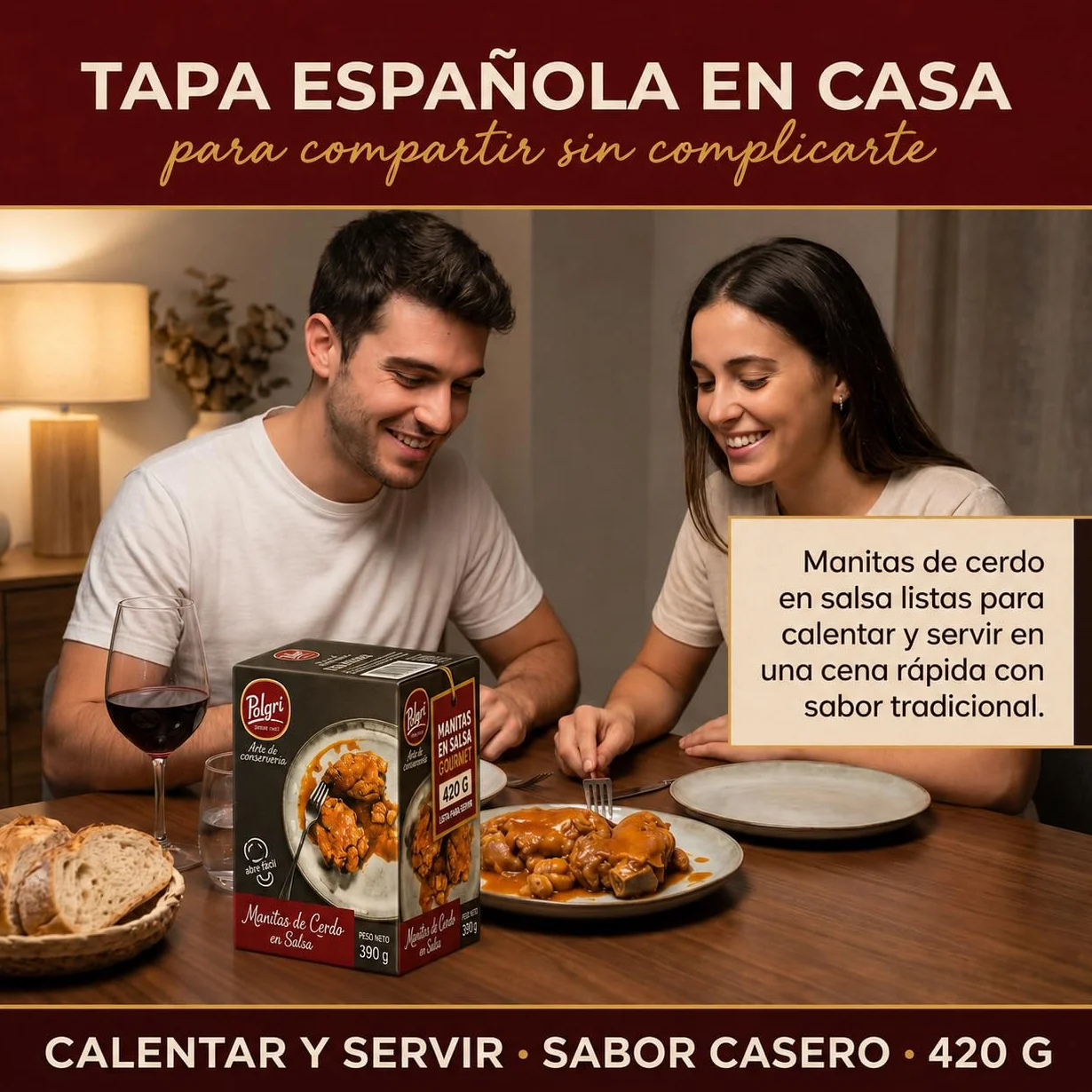 POLGRI Manitas de Cerdo en Salsa 420 g x 3 Latas Receta Tradicional La Mancha Colágeno Natural
