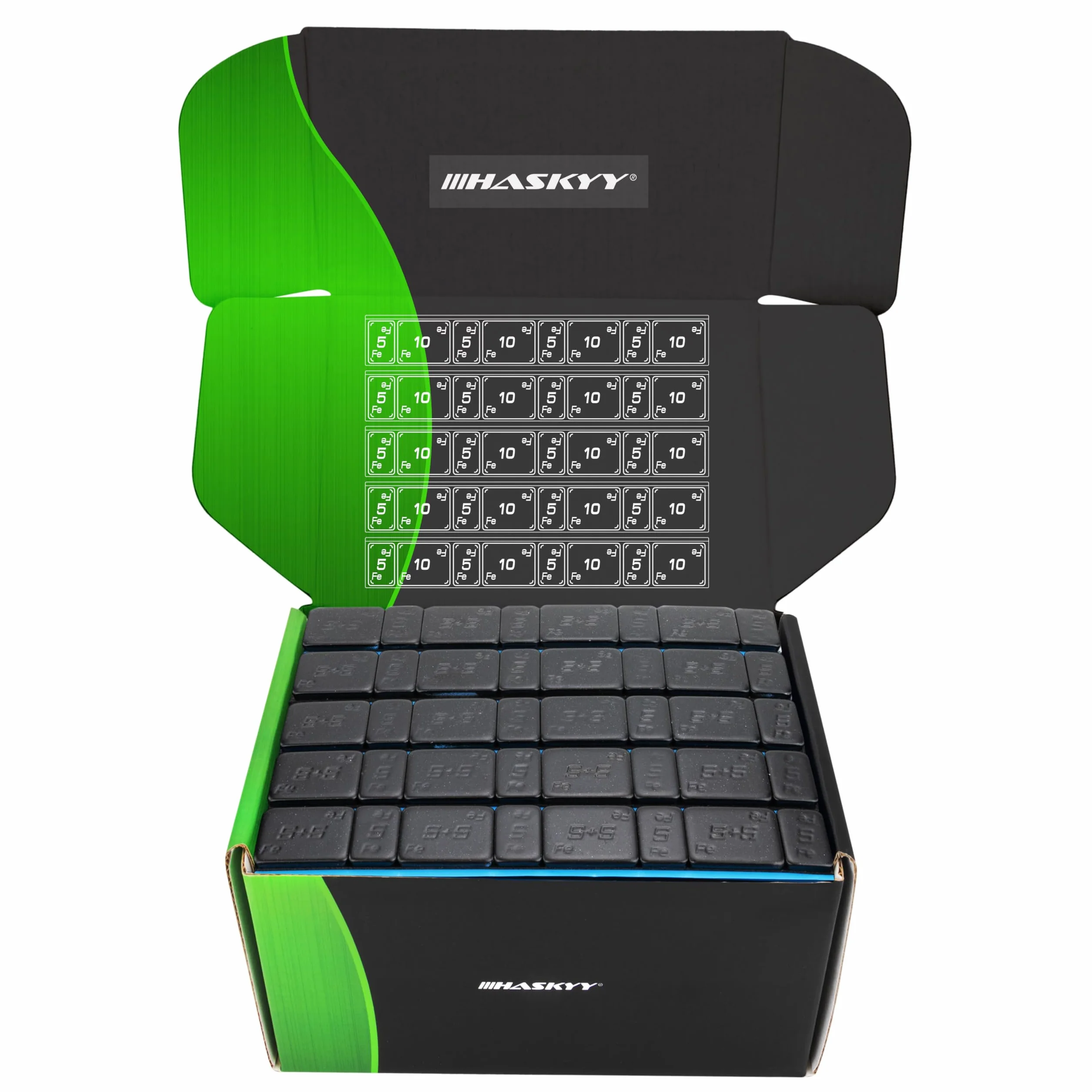 HASKYY 100x Pesos de Equilibrio 6KG Negras para Ruedas 4x5g + 4x10g Barras Adhesivas Tira de Acero on Revestimiento de plástico 60g