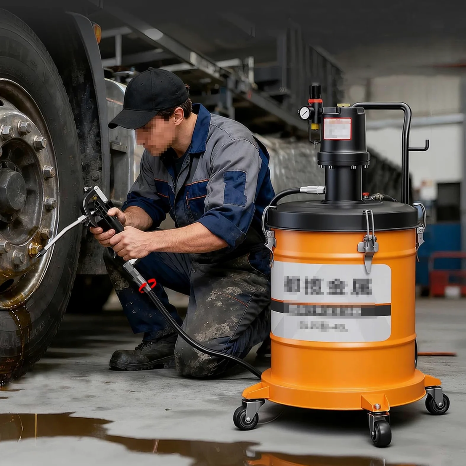 Portátil Bomba de Aire a Alta Presión para Grasa de 40 L | 0,9 L/min, Pistola Universal, Relación de Presión: 80:1, para Aceite de Alta Temperatura