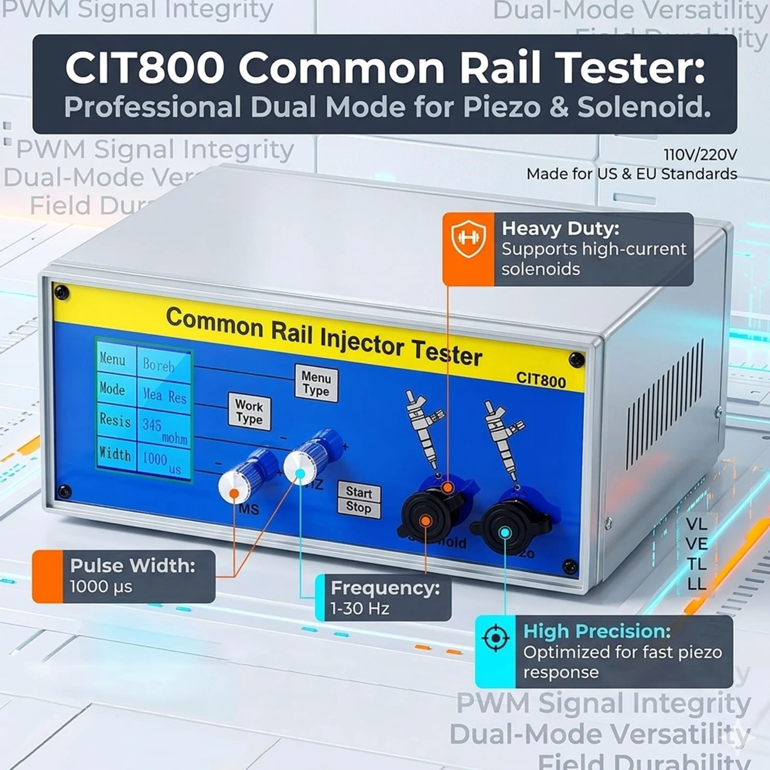 Tester Common Rail para Motores Diesel Modernos,Herramienta de calibración de inyectores para Mantenimiento,Probador de inyectores Diesel para Diagnosis rápida(CIT800)