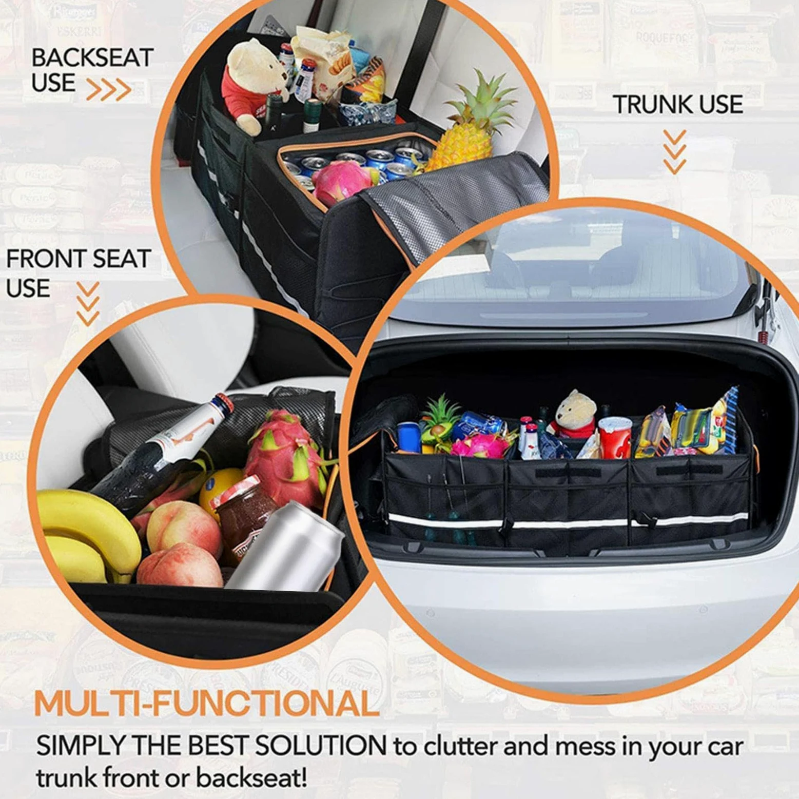 Organizador De Maletero Para Coche SUV Portátil Aislante De Gran Capacidad | Organizador de Almacenamiento y Bolsa Fría para Coche para Viajes Camping Interior de Automóvil Furgoneta