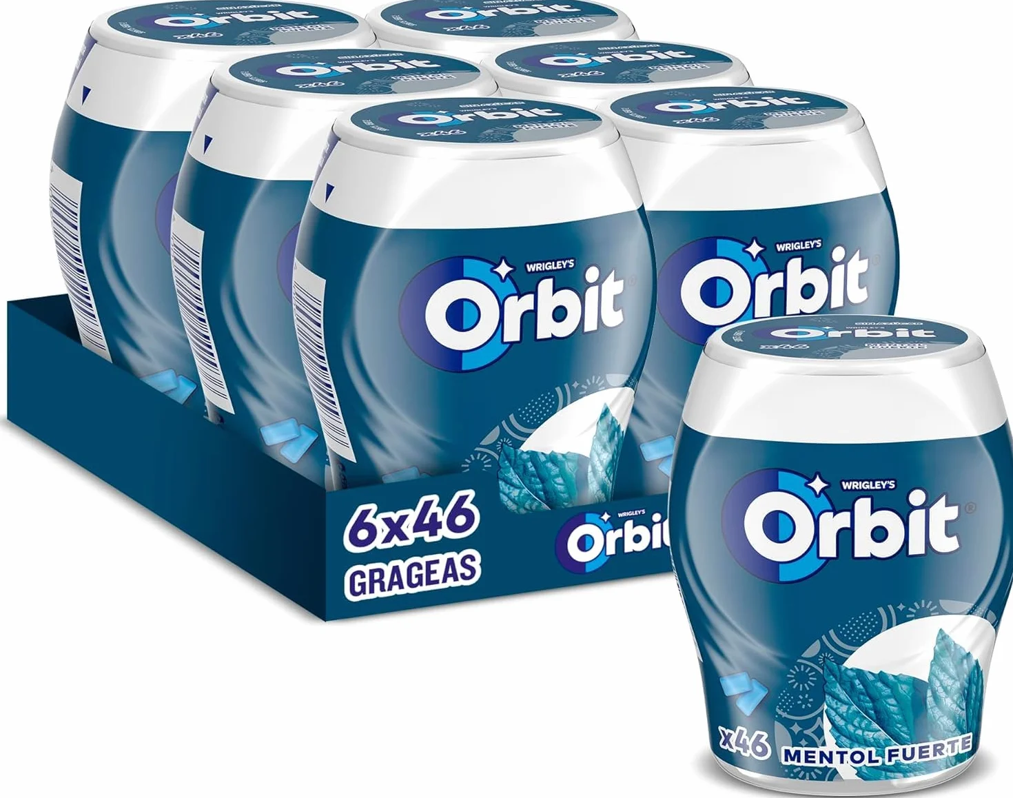 Orbit Bote de Chicles Sin Azúcar Sabor Mentol Fuerte, Intenso y de Larga Duración (6 x 46 chicles)