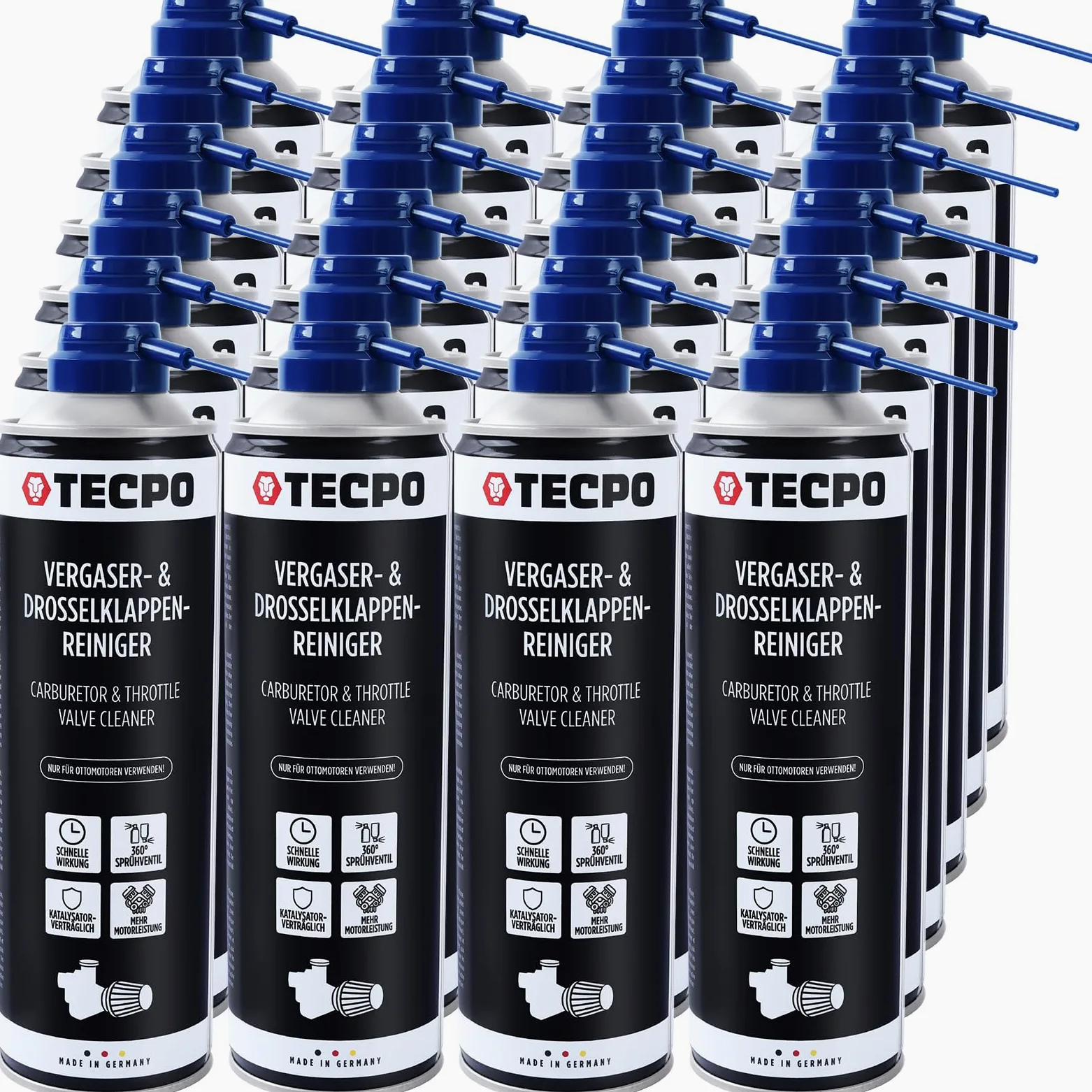 TECPO Limpiador de carburadores y válvulas de mariposa, 24 x 500 ml, disolvente AGR, limpiador de válvulas de carburador, inyectores, limpiador de boquillas, limpiador de aspiración