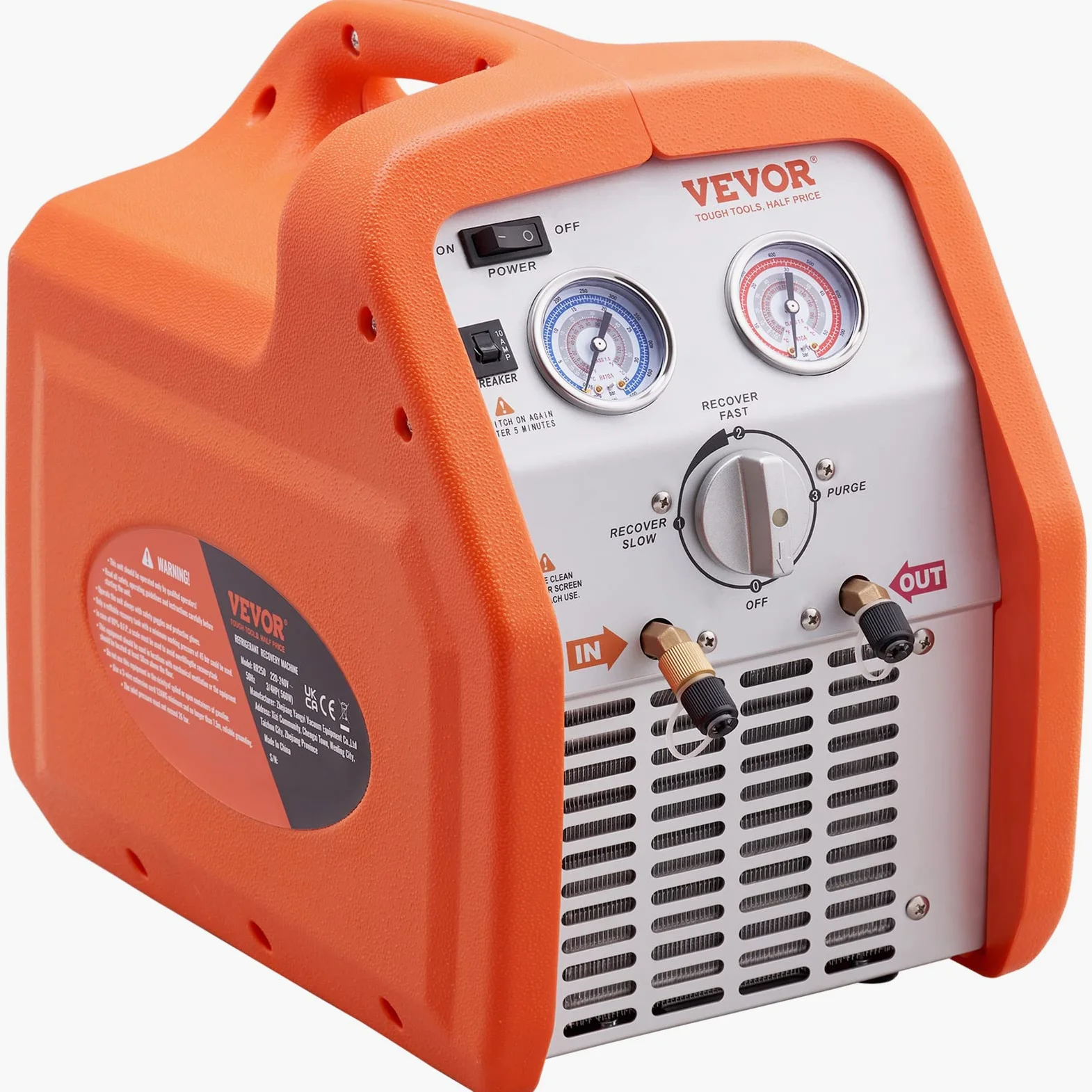VEVOR Máquina de Recuperación de Refrigerante Portátil 3/4 HP Máquina de Recuperación con Protección de Alta Presión 2,2 kg/min Velocidad de 1450 RPM Autolimpieza para Vapor Líquido Refrigerante