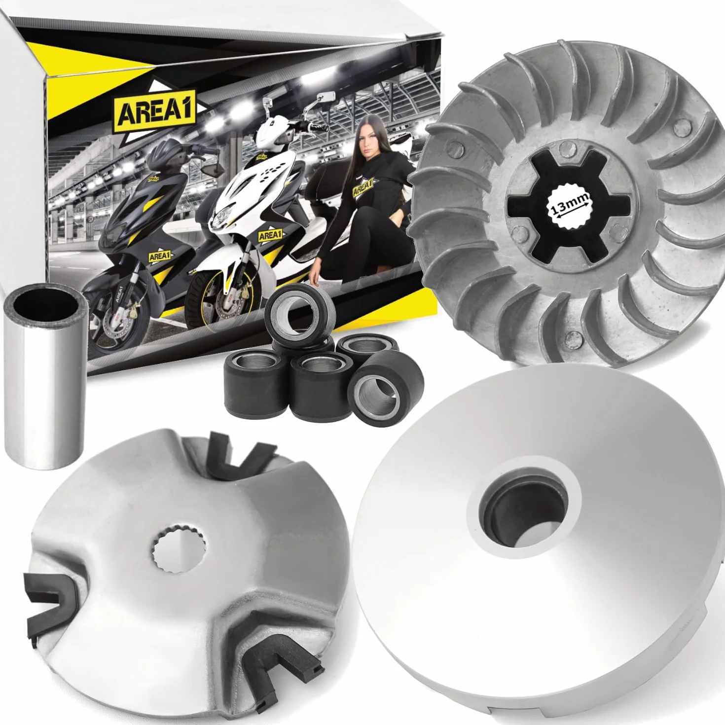 Area1 Juego de variador de repuesto de 13 mm, 50 ccm, 2T. compatible con Aerox Neos Jog BWs, Nitro Ovetto Mach G Booster, Motowell Crogen Magnet, Italjet,