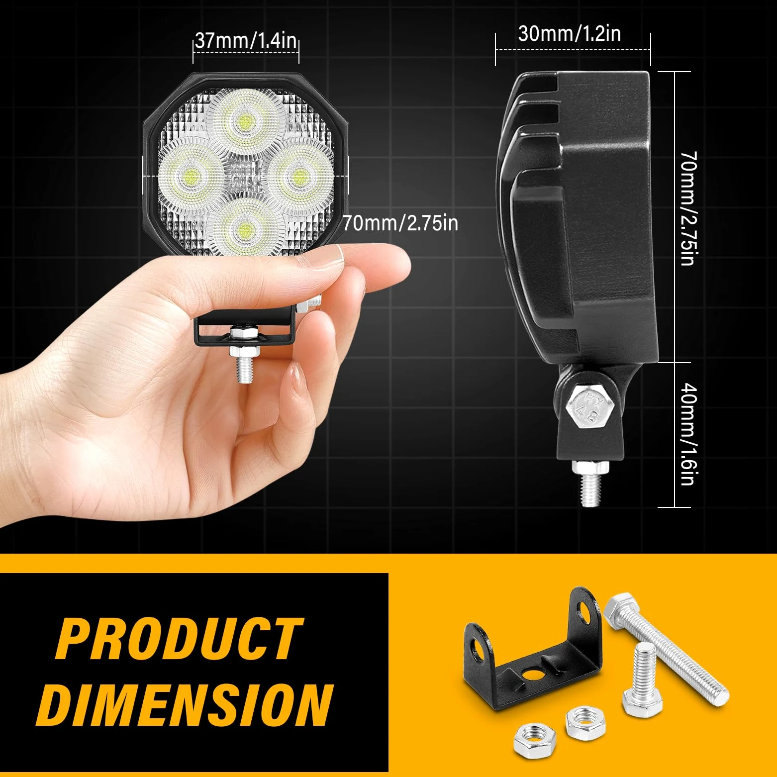 AUXTINGS 10 Piezas 7 cm Lámpara de Trabajo LED inundación,16W 1600 lúmenes | 6000K blanco Barra de luz LED vehículos todoterreno, camiones SUV 4x4 tractores y faros antiniebla,impermeable
