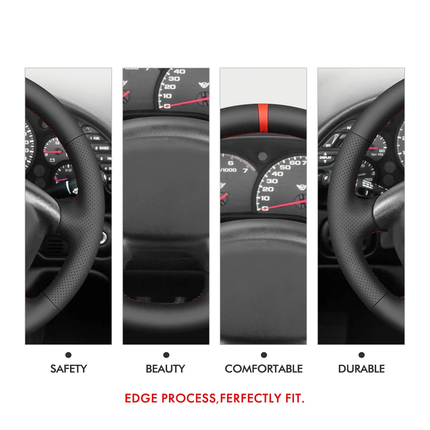 MEWANT Funda de volante de cuero genuino cosida a mano para Chevrolet Corvette (C5) 1997-2004, accesorios para volante