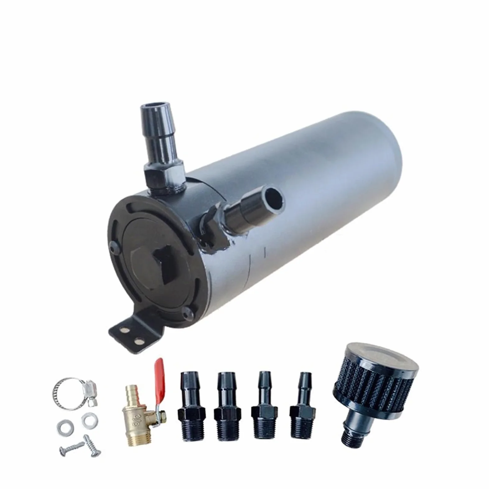 Depósito de desbordamiento Deflector de aluminio Lata captura aceite 500 ml Tanque 2 puertos con filtro ventilación depósito separador