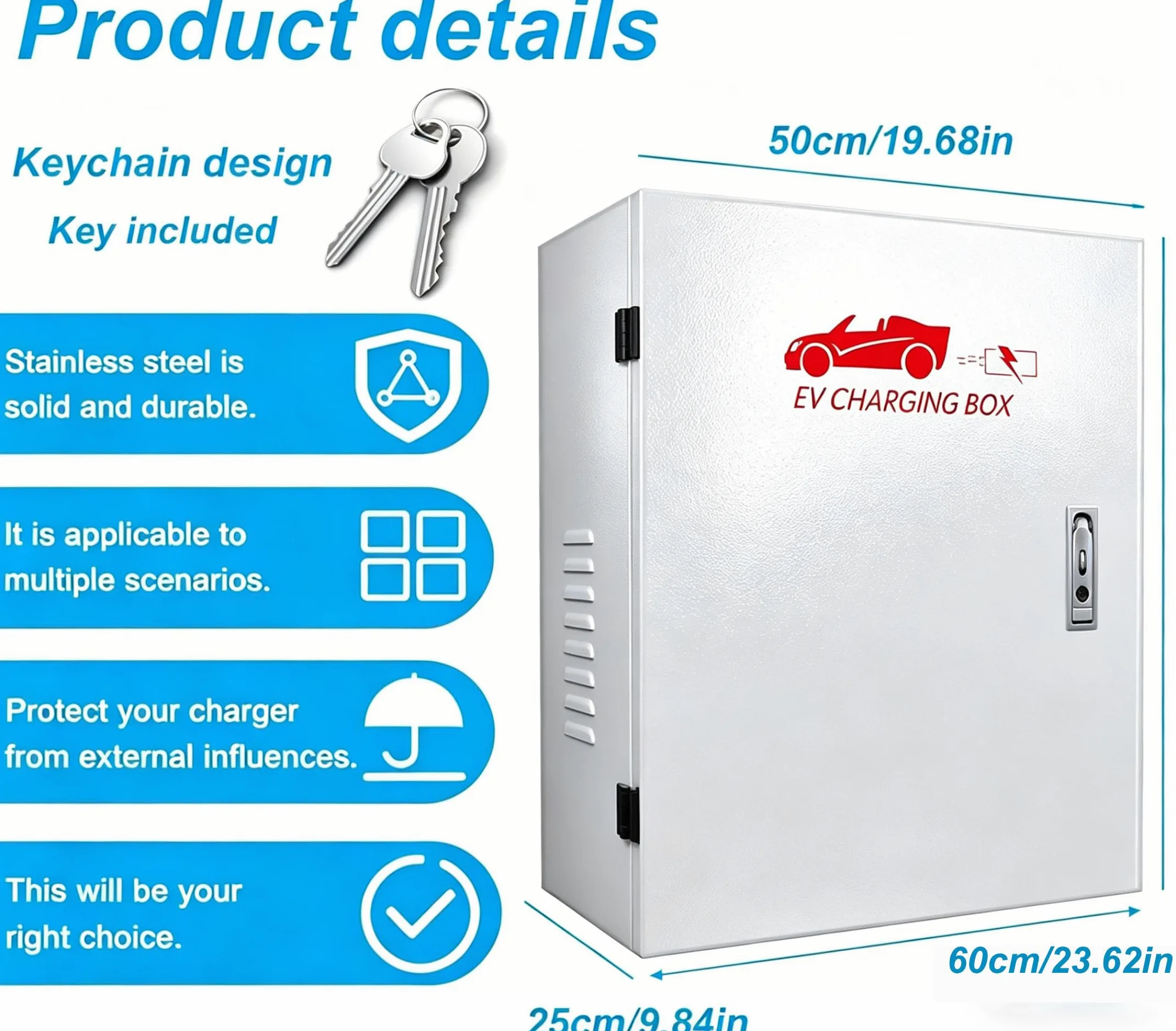 Wallbox Caja protectora contra la intemperie, funda universal para cargadores tipo 1/tipo 2, con gancho de almacenamiento y protección antirrobo, IP54 resistente al agua y al polvo (blanco)