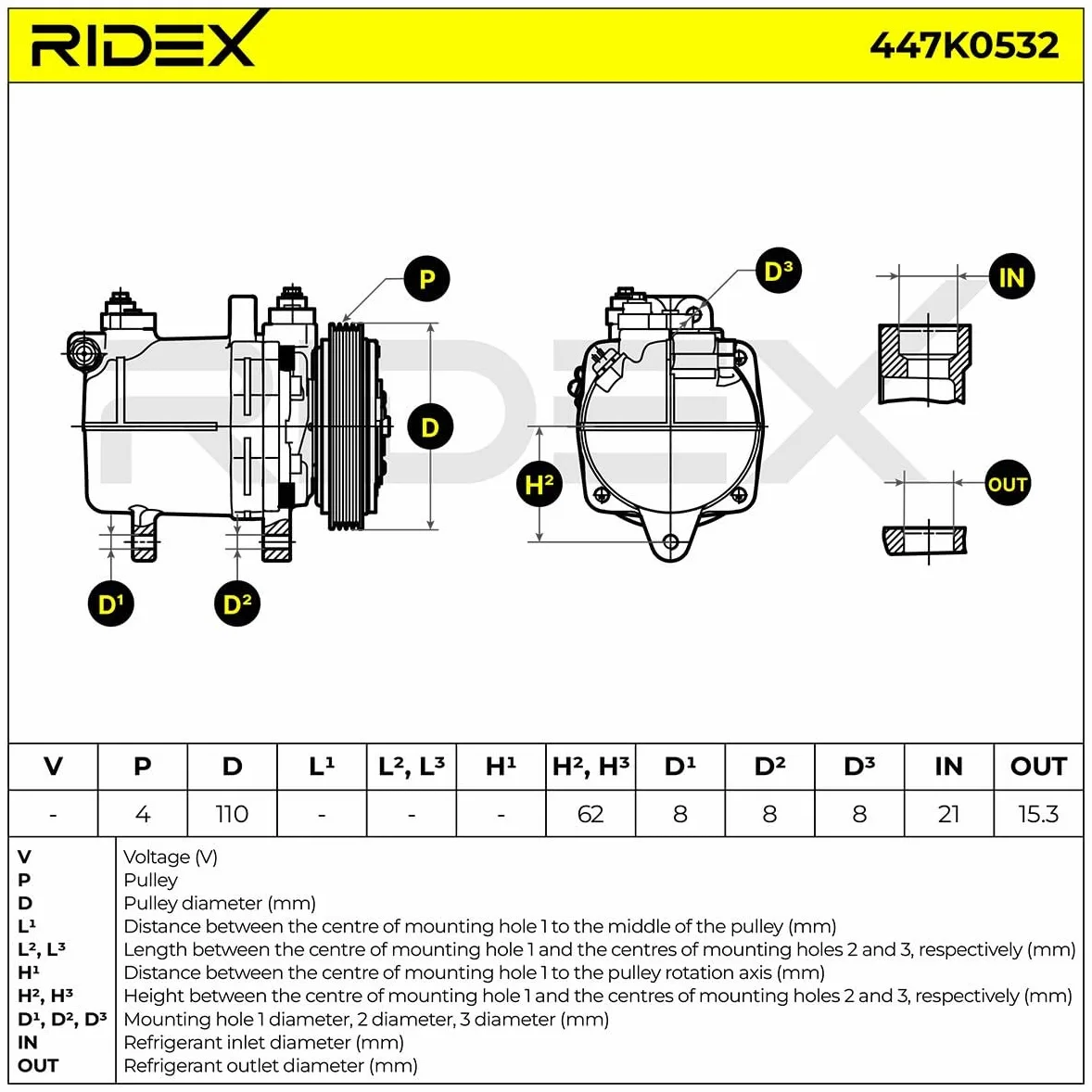 RIDEX 447K0532 Pieza Compresor aire acondicionado Compatible con SUZUKI Grand Vitara I SUV FT, HT