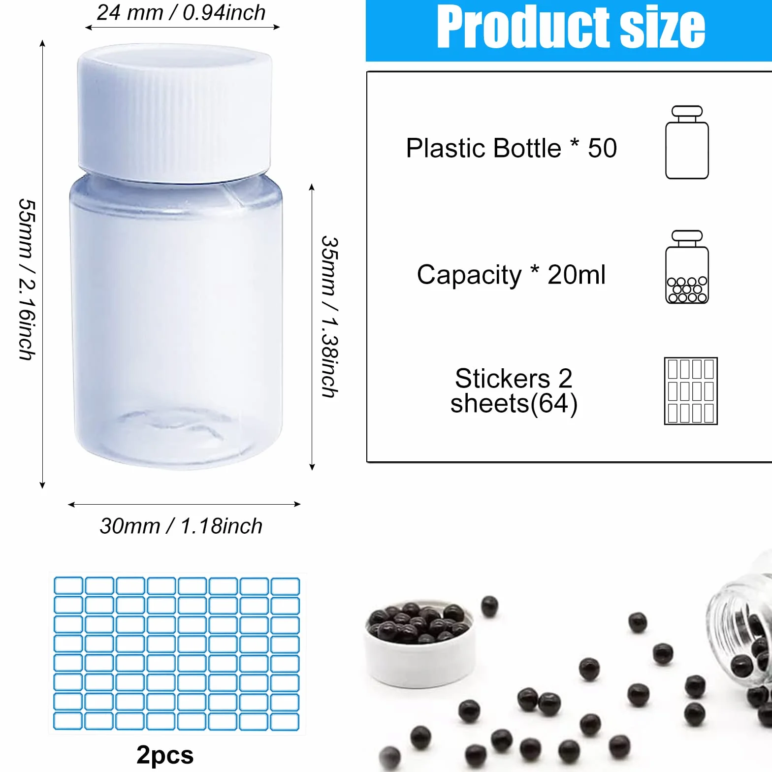 Botella Plastico Transparente 20ml con Tapón de Rosca para Cosméticos, Viajes, Champú, Loción