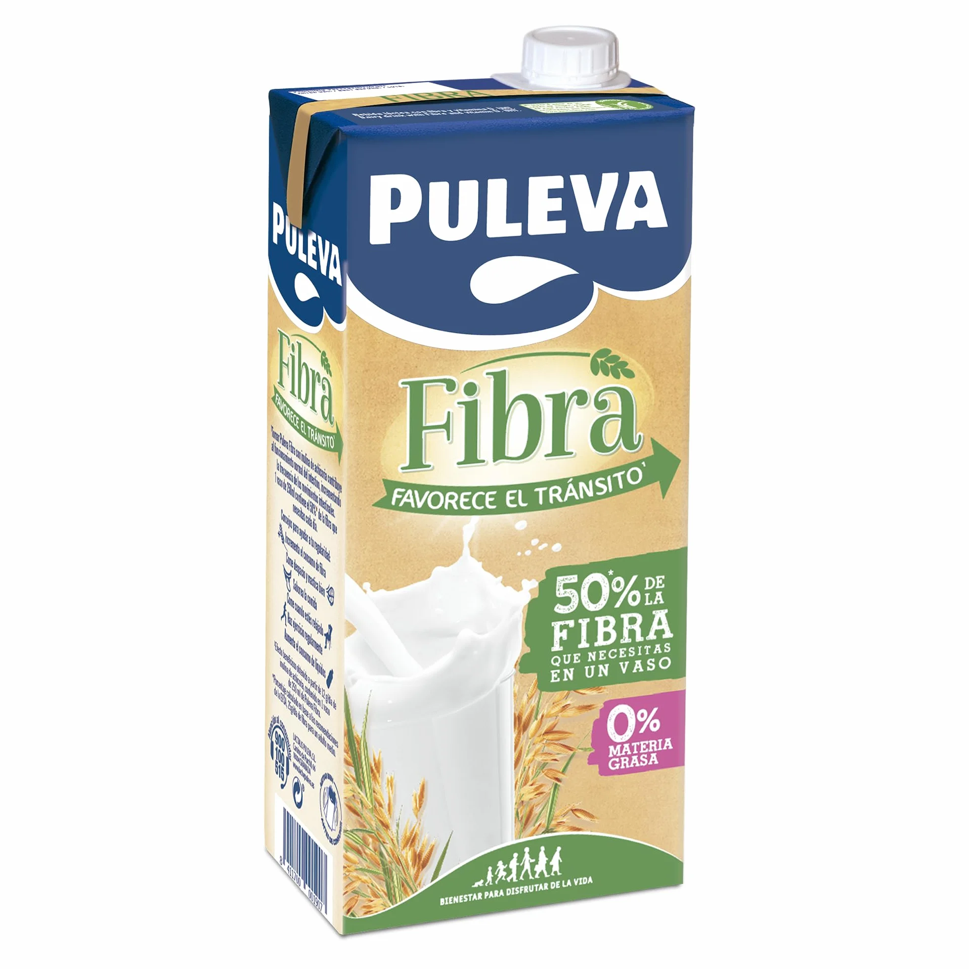 Puleva Leche con Fibra de Achicoria y Avena, Bebida Láctea, Pack 6 x 1 Litro