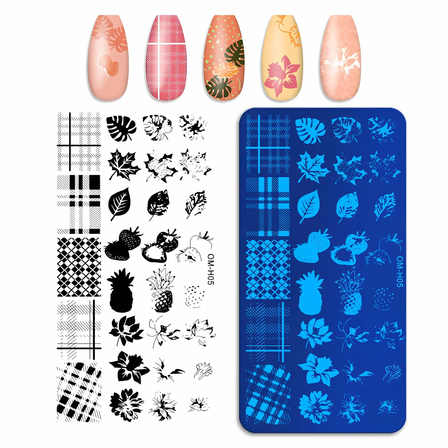 Kit de Estampación para Uñas 7 Piezas Nail Art Stamping Plates Estampador y Raspador