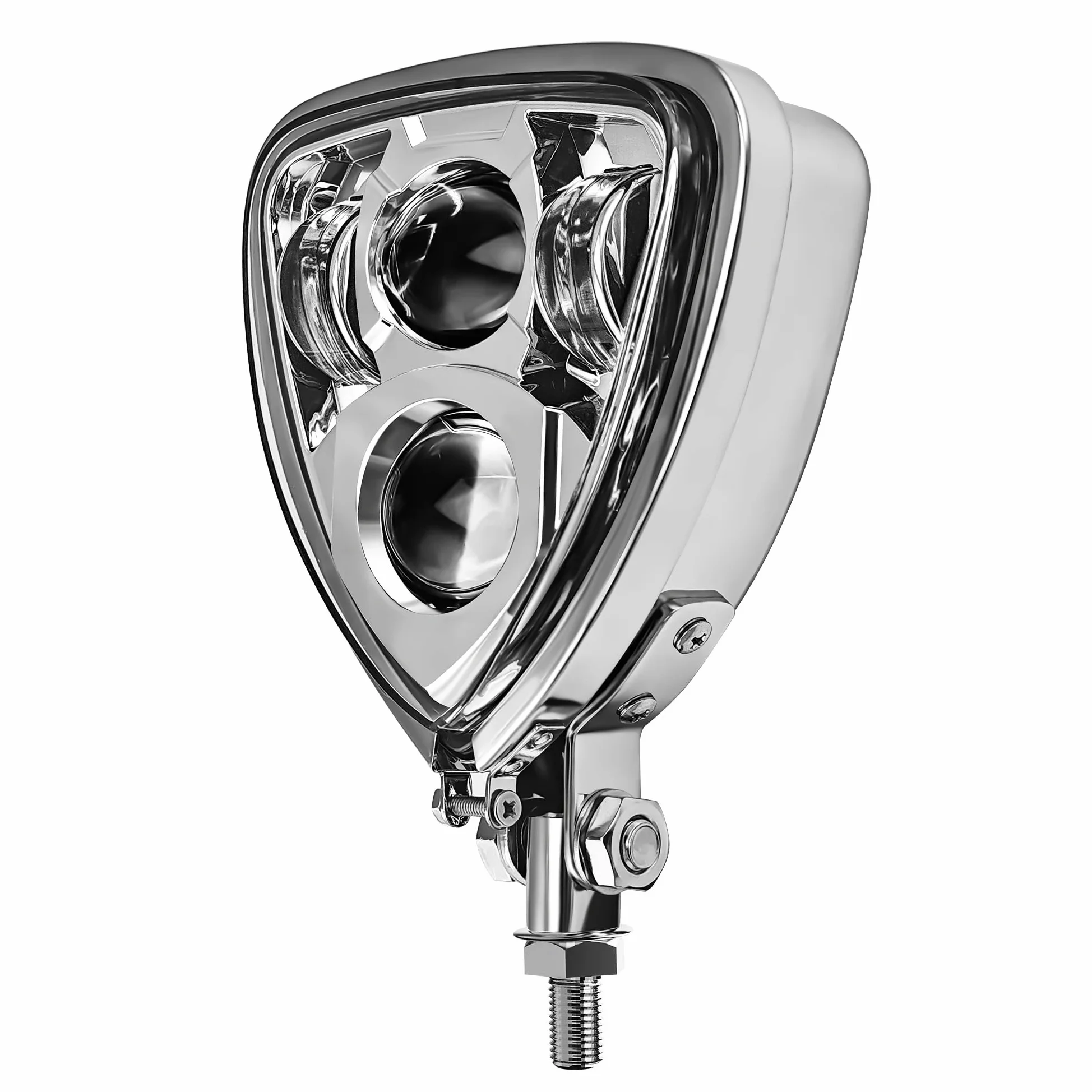 KIRYU Faro Redondo Soporte De Conexión Para Luz Triangular Doble Para Touring Cafe Racer, Chopper Y Bobber(Chrome LED)