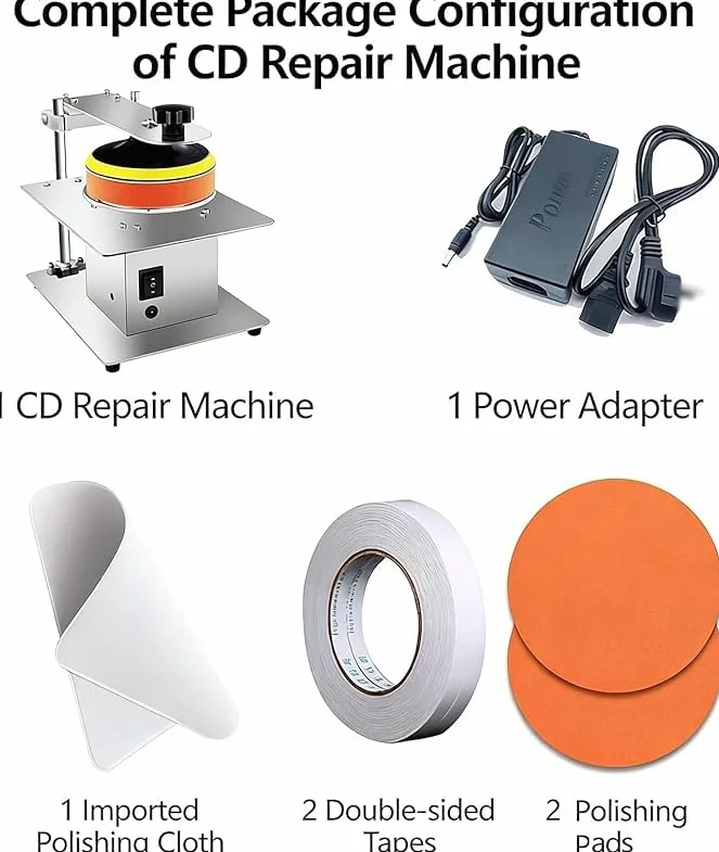 Máquina pulidora y reparación de discos de DVD/CD, 7 velocidades ajustables 1000-6000r/min, chasis de acero inoxidable para una eliminación eficaz de arañazos y recuperación de datos