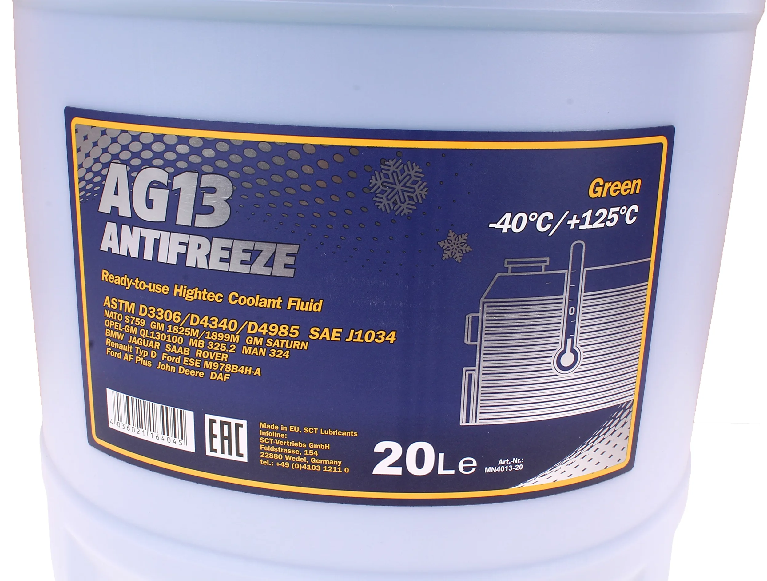 20 litros Mannol enfriador Protección contra Heladas verde | AG13 | de 40 °C líquido refrigerante, protege contra la corrosión