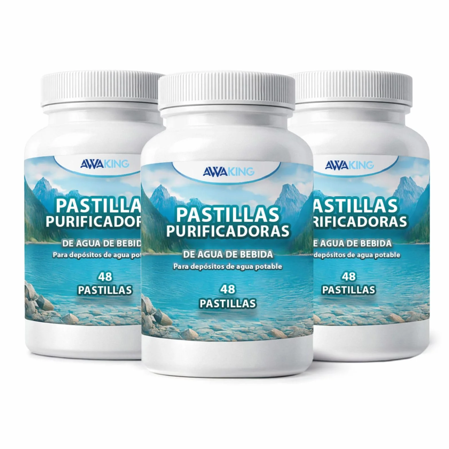 Awaking Pack 3 x 48 Pastillas Potabilizadoras de Agua | 144 Pastillas | Tratamiento hasta 28.800 Litros | 200L por Pastilla | Ideal para Depósitos y Caravanas.