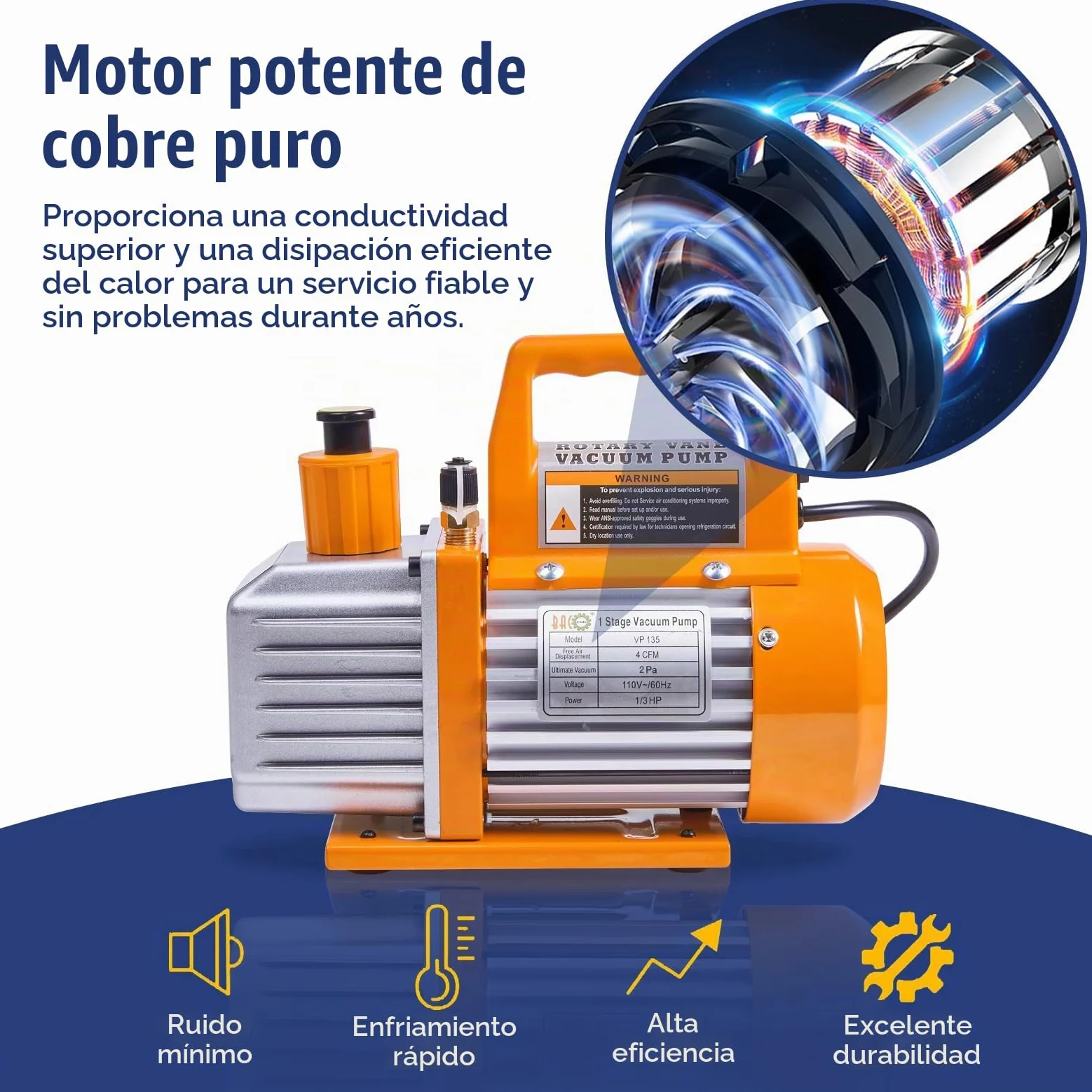 BACOENG Juego de Bomba de vacío y manómetro de CA de 4 CFM, Kit de Bomba de vacío HVAC con Detector de Fugas para refrigerantes R134a R410a R12 R22, con Grifo de Lata y acopladores rápidos