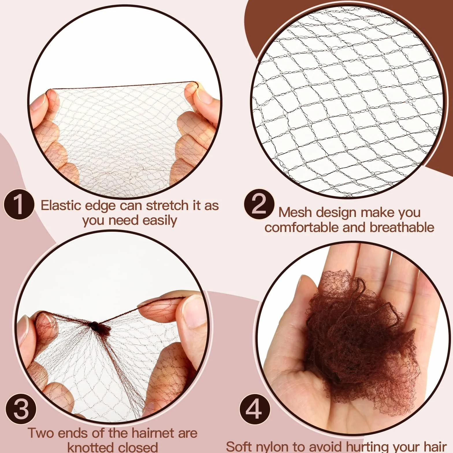 Redecillas Invisibles 20 piezas con 40 Horquillas, Redecilla Elástica para Moños, Marrón