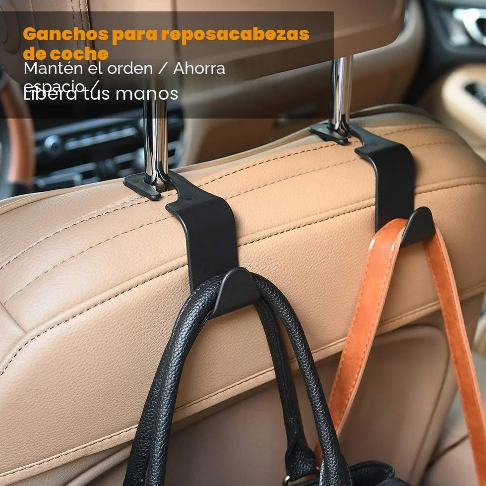 URAQT Ganchos para Asiento de Coche, 4PCS Gancho de Asiento Trasero de Coche, Ganchos para Reposacabezas de Coche, Negro Multifuncionales Accesorios Coche, para Bolsas, Monedero, Botellas de Agua