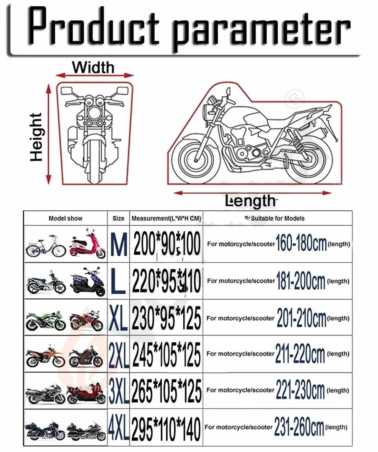 Funda para Moto Protector Cubierta Tela Resistente al Desgaste para Exterior, Scooter 190T, protección UV, a Prueba de Polvo, para Todas Las Estaciones, para Moto(Orange,M for 1600mm-1800mm)