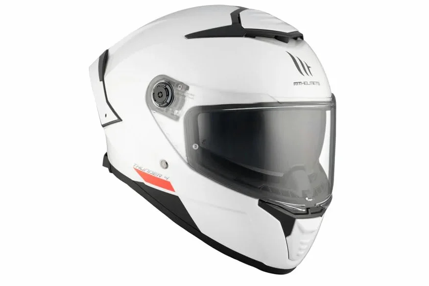 Casco MT Thunder 4 SV – Casco Moto Integral con Visor Solar Full Vision, Pantalla Antivaho Compatible con Pinlock, Interior Lavable y Calota HIRP | Homologado ECE 22.06 & Dot Blanco Brillo Talla M