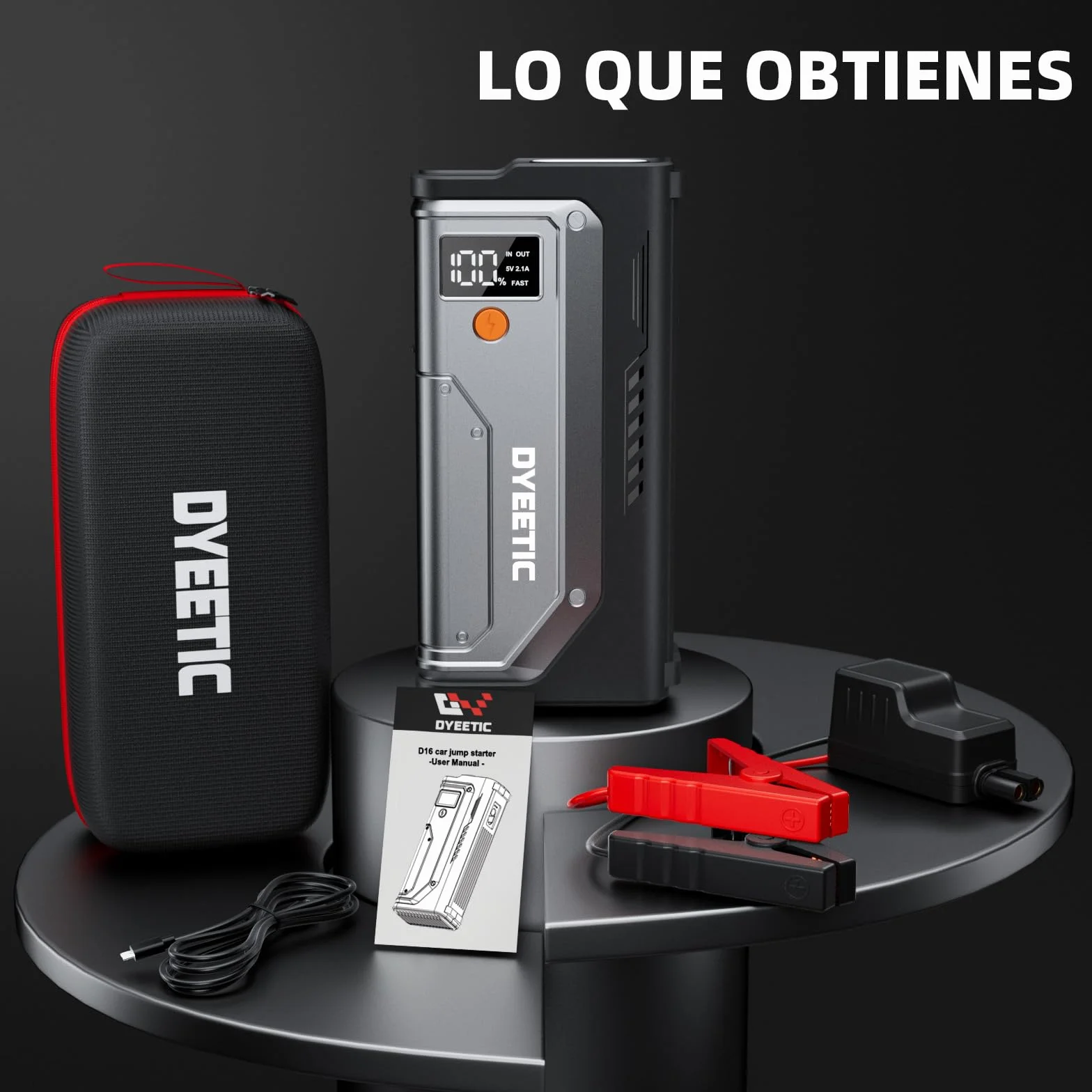 Arrancador de Coche, 6000A Arrancadores de batería de Coche,12V Jump Starter Portátil (para All Gasolina o 10L Diesel) con 18W Carga Rápida, Linterna LED de Emergencia, Cables de Arranque
