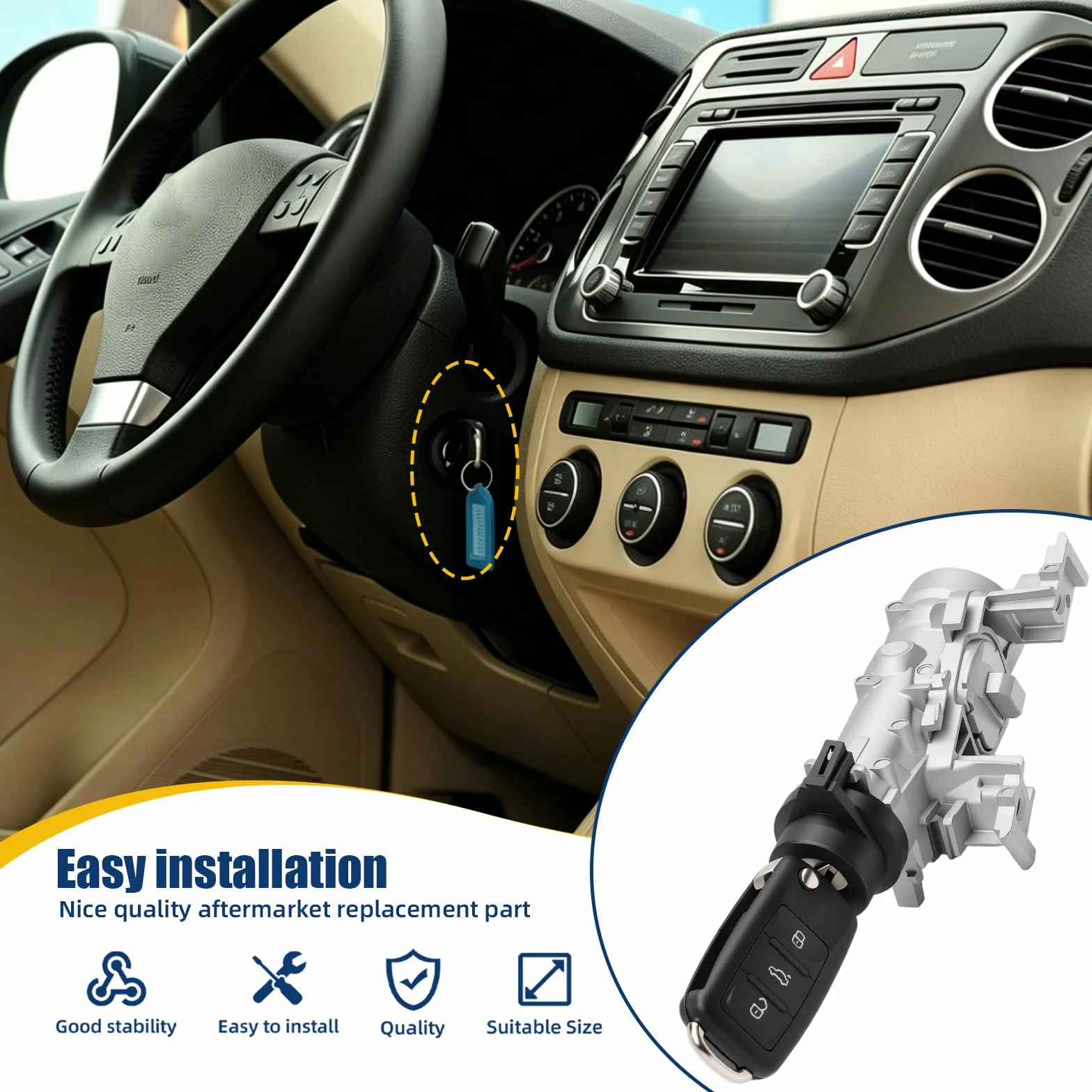 1K0905851B Neiman Interruptor encendido para Golf 5 6 A3 TT Seat Alte Leon | 2 mandos a distancia + 2 llaves con 2 tornillos Attuatore Serratura Cerradura Encendido1K0905865