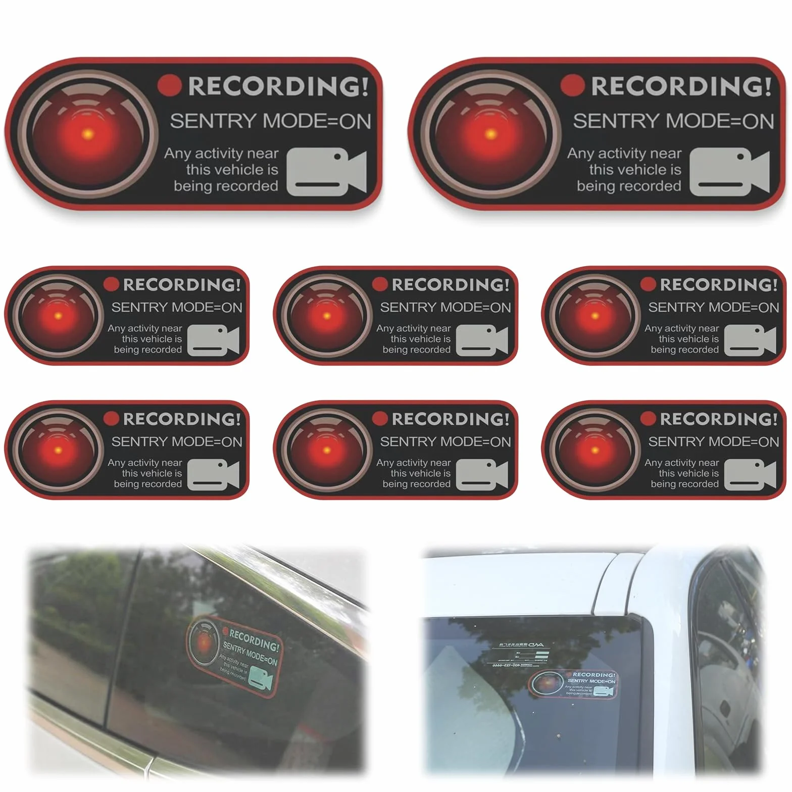 Juego de 8 pegatinas para cámaras de vigilancia de coches - Señalización de seguridad disuasoria - Alarma y protección de vídeo para taxis, camiones y autobuses