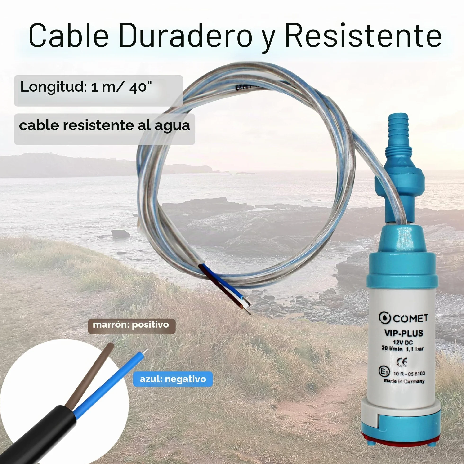 Comet VipPlus - Bomba de agua con válvula antirretorno (fija) + filtro con set de libro electrónico para camping, para autocaravanas, caravanas - bomba sumergible de 12 V